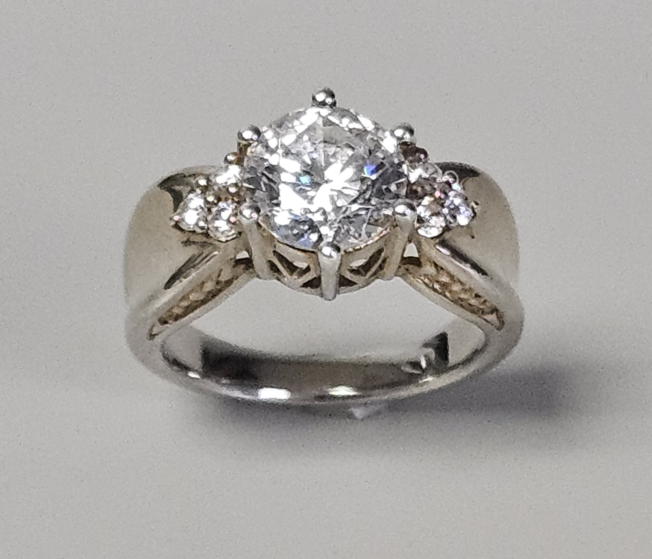 Sterling Colorless Stone Engagement Ring 5.4 Grams