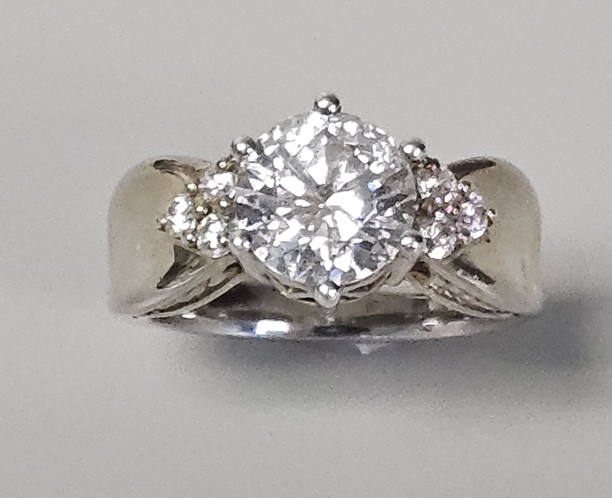 Sterling Colorless Stone Engagement Ring 5.4 Grams