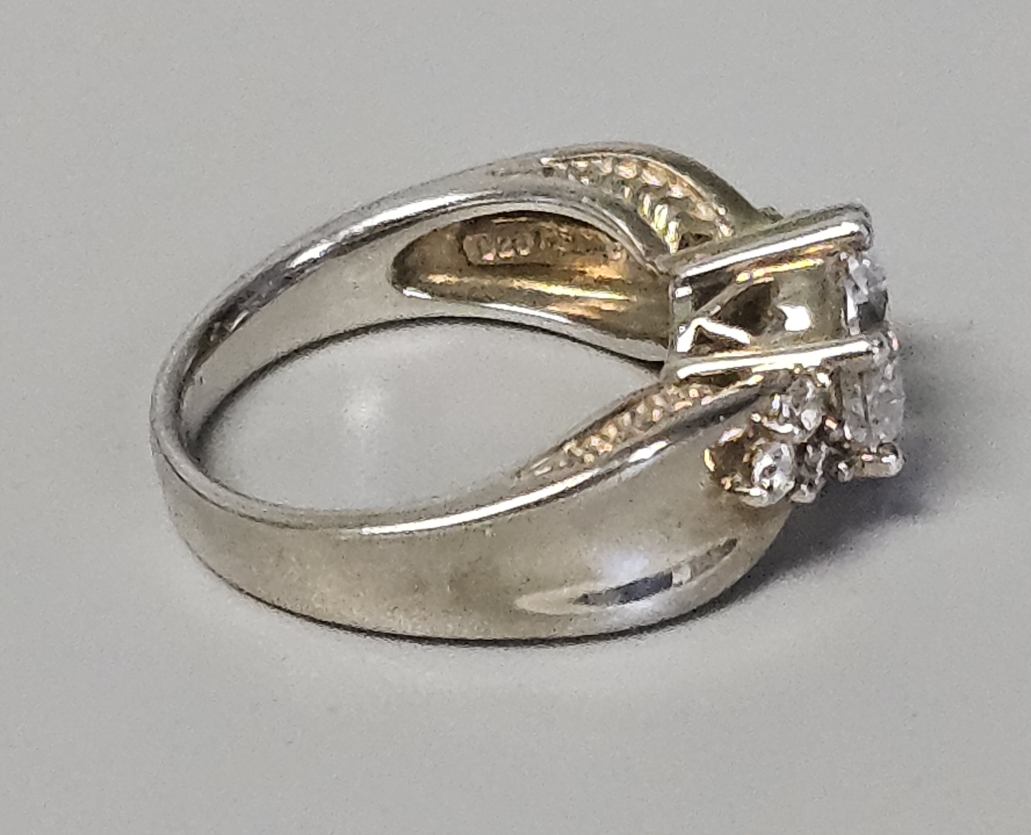 Sterling Colorless Stone Engagement Ring 5.4 Grams