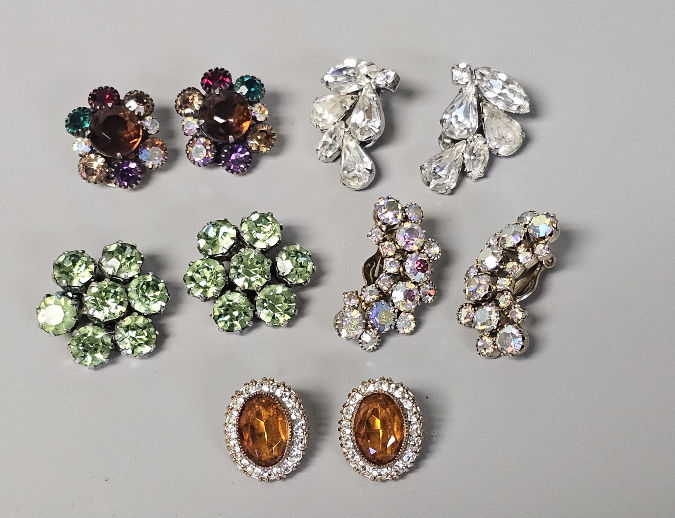 5 Pairs of Weiss Mid-Century Rhinestone Earrings