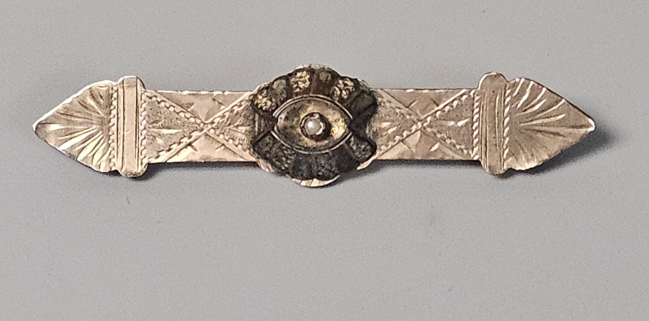 Victorian 12K Gold Filled Bar Brooch Seed Pearl