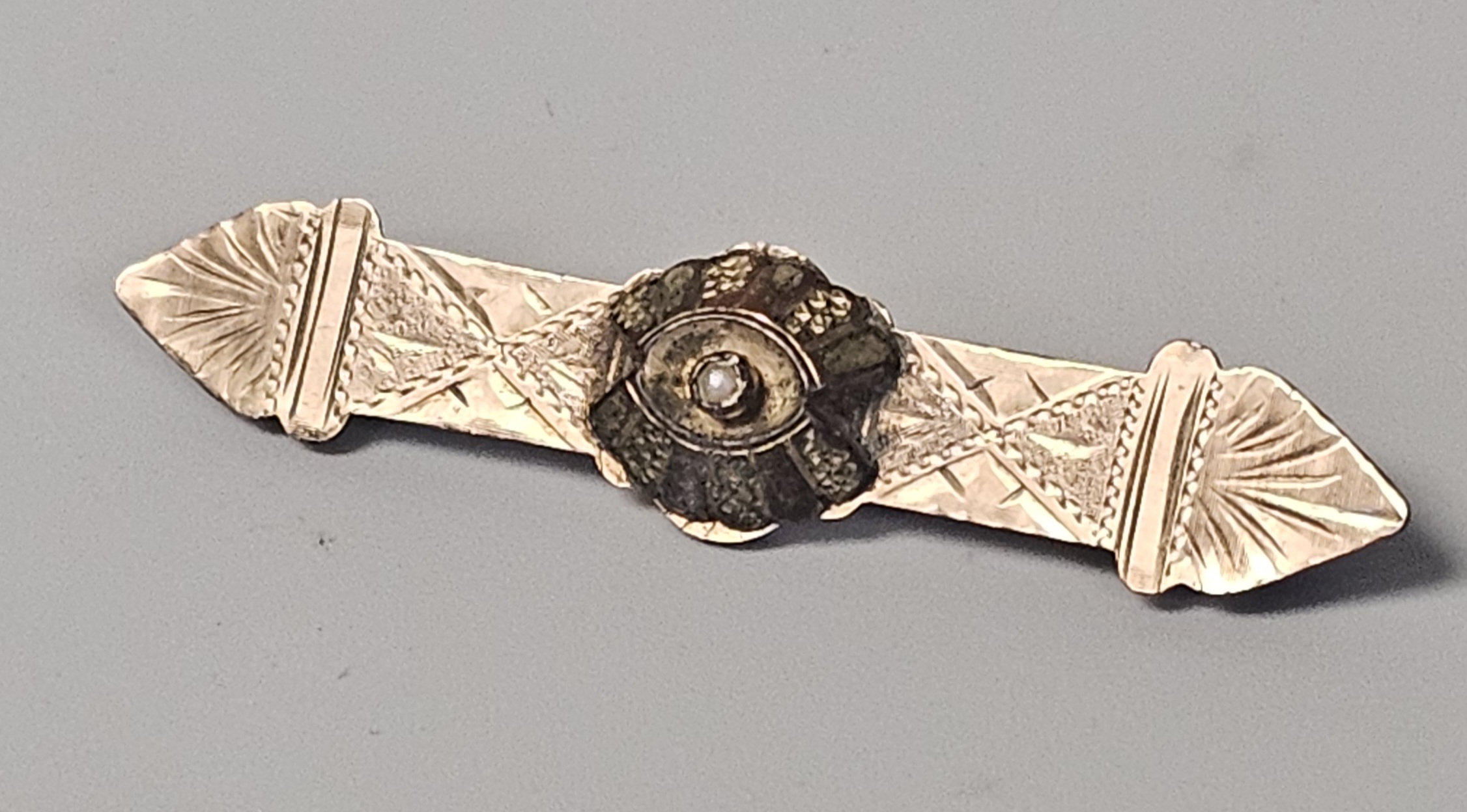 Victorian 12K Gold Filled Bar Brooch Seed Pearl