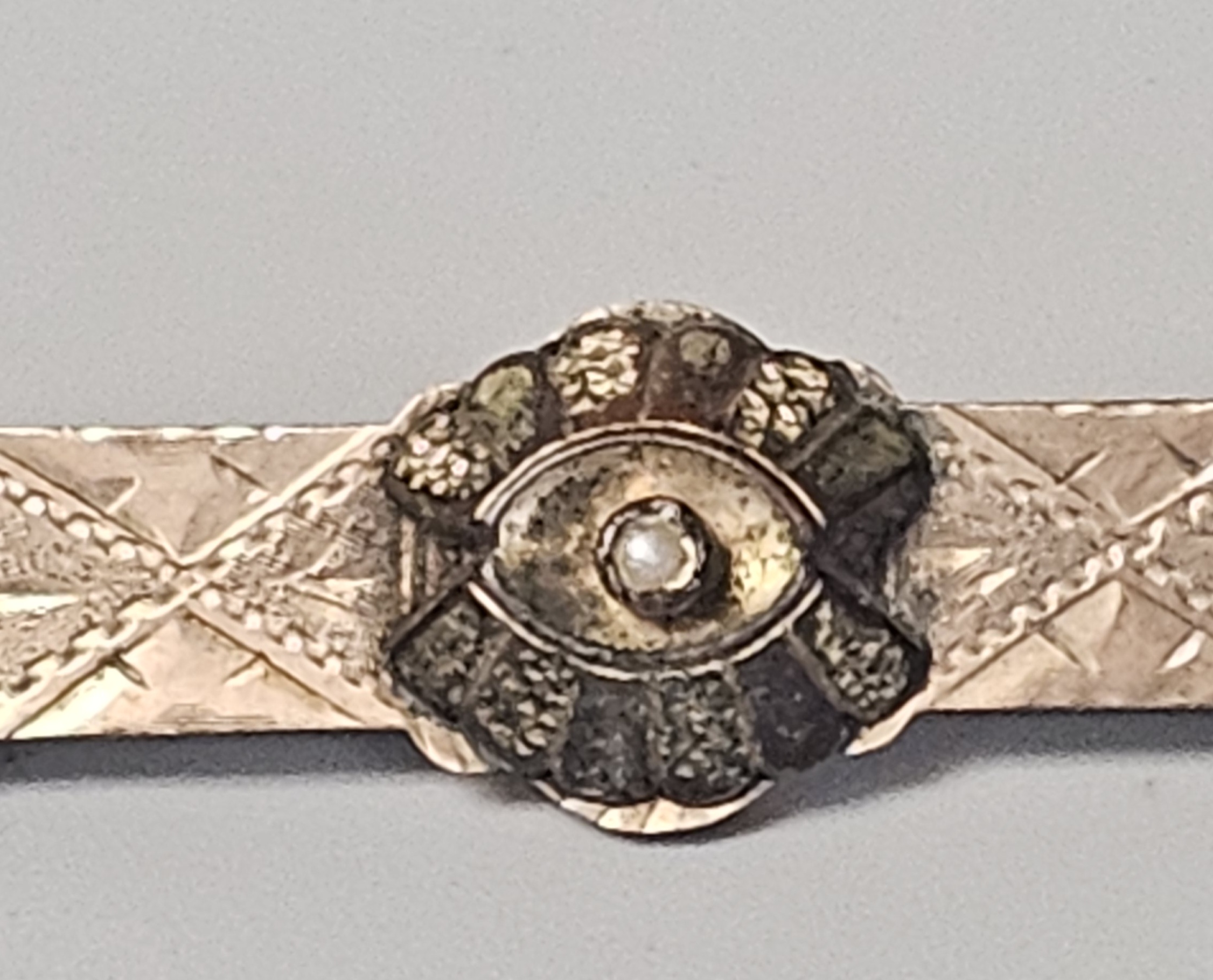 Victorian 12K Gold Filled Bar Brooch Seed Pearl