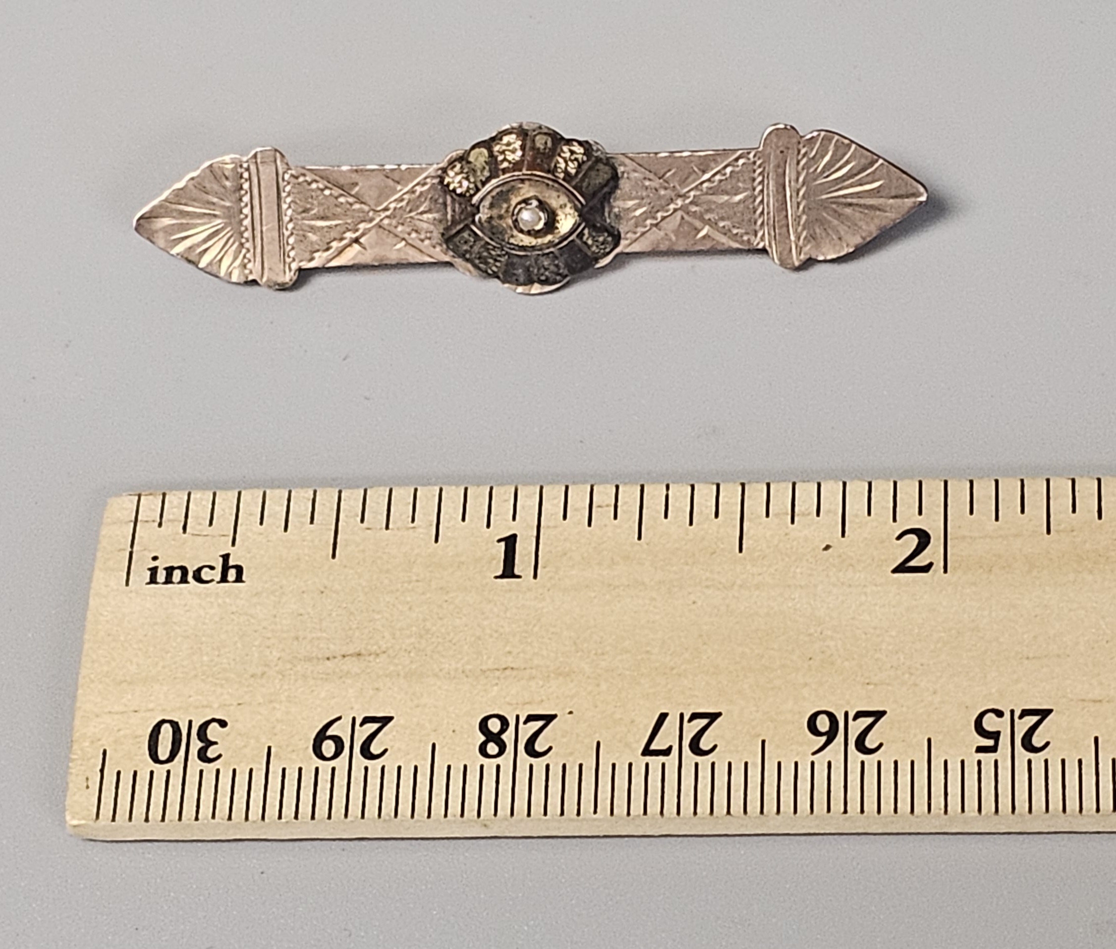 Victorian 12K Gold Filled Bar Brooch Seed Pearl