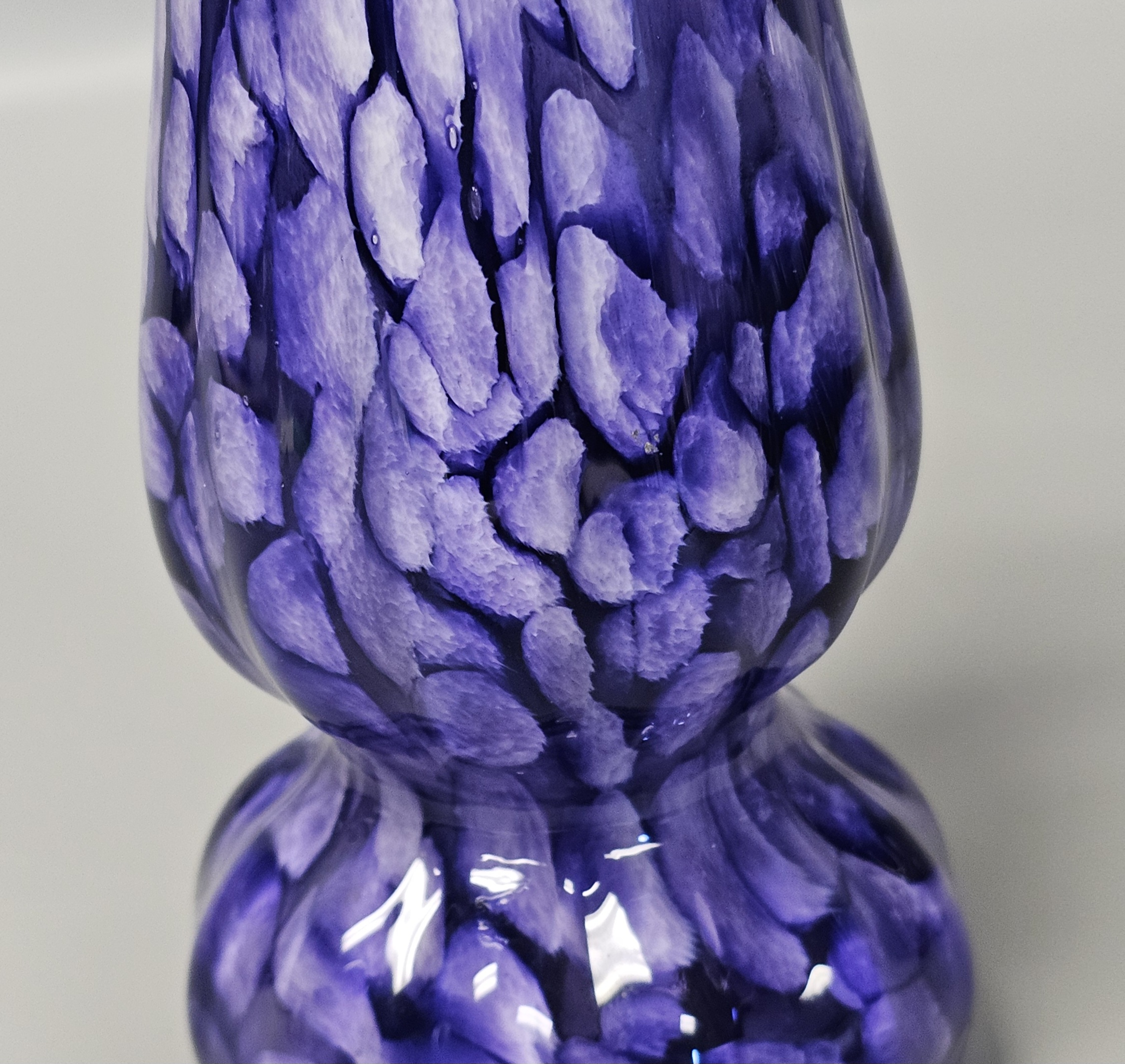 Hand-Blown Purple & White Spatter Art Glass Vase