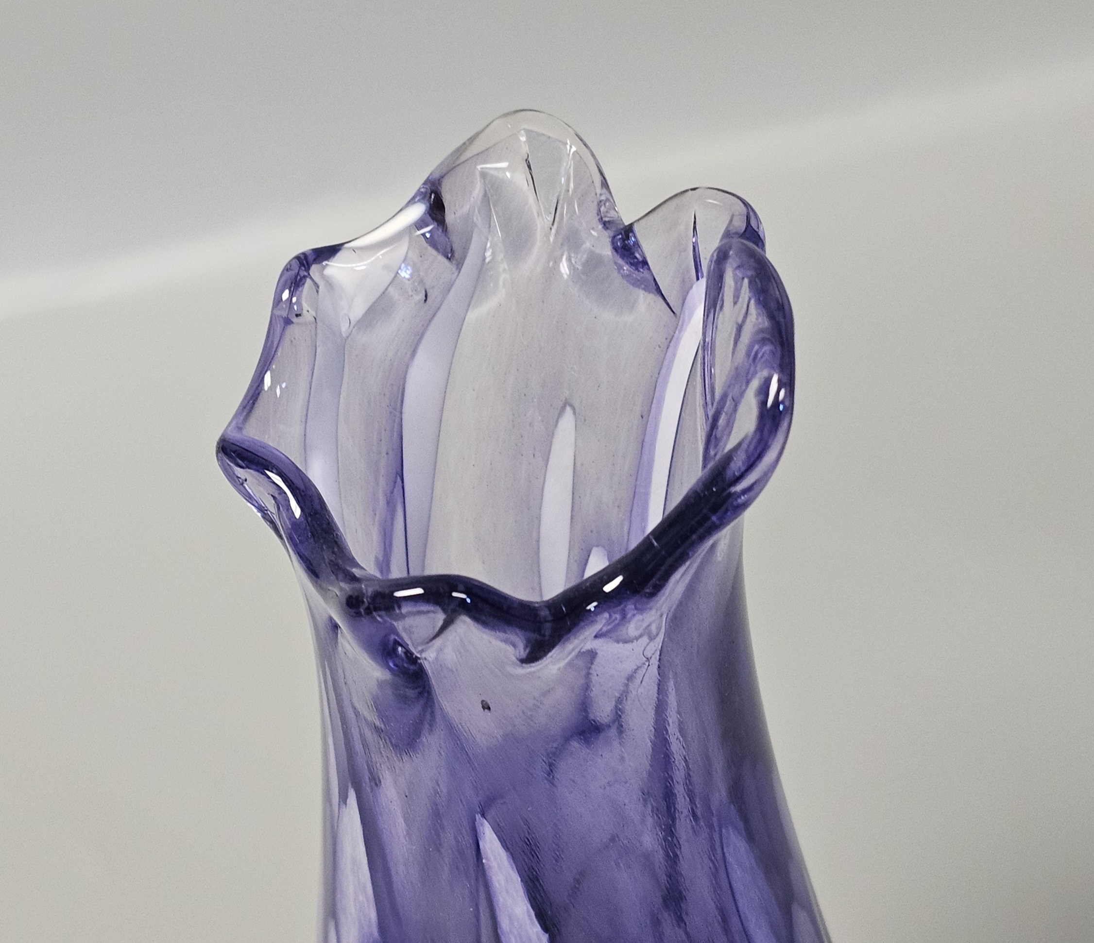 Hand-Blown Purple & White Spatter Art Glass Vase