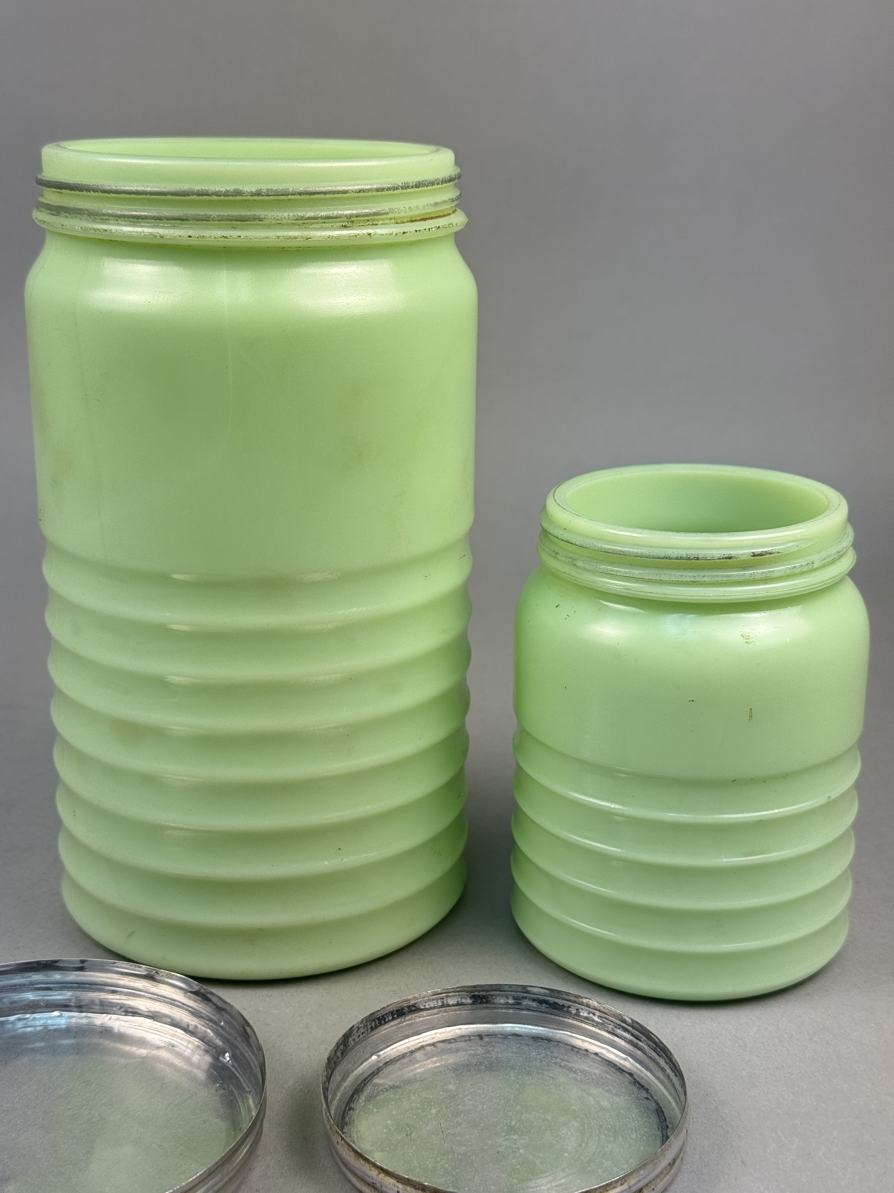 Jeannette Jadeite Uranium Glass Kitchen Canisters
