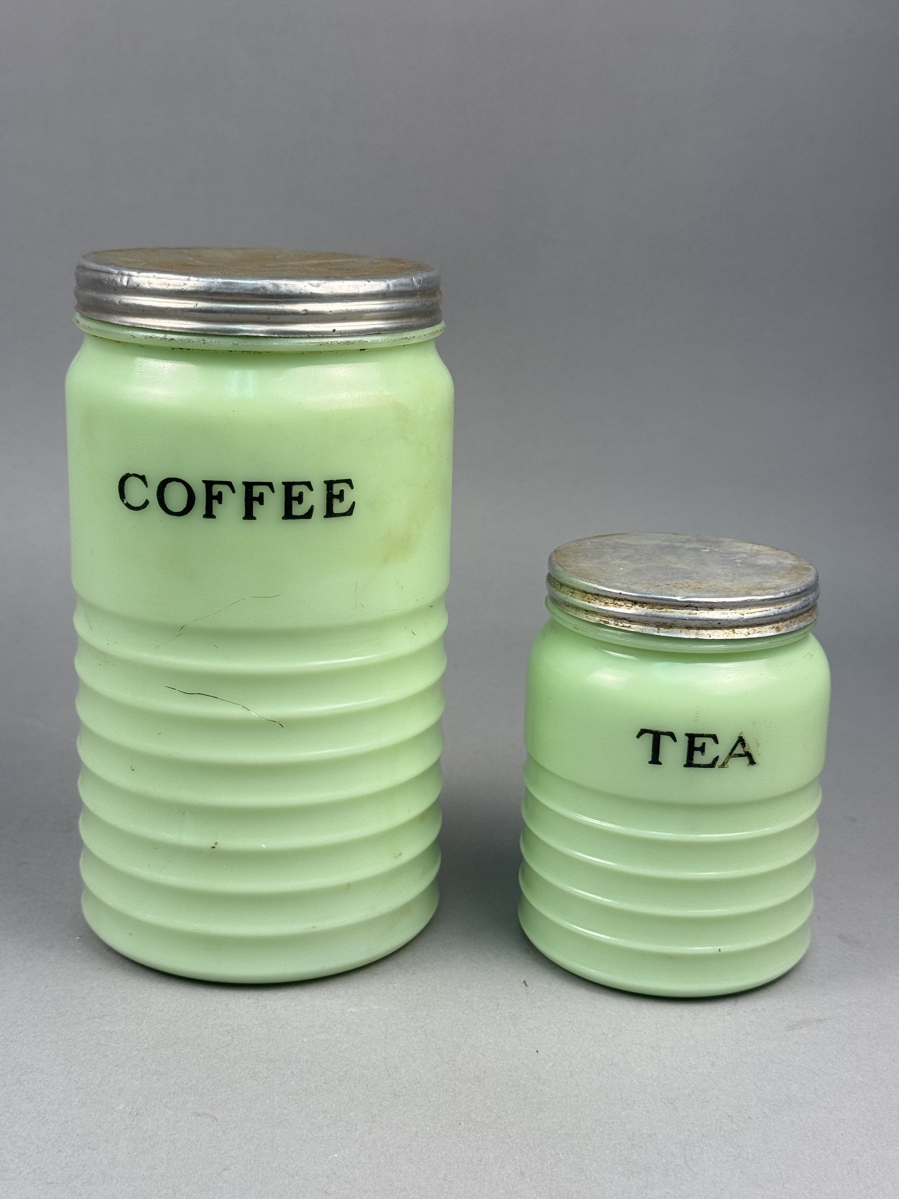 Jeannette Jadeite Uranium Glass Kitchen Canisters