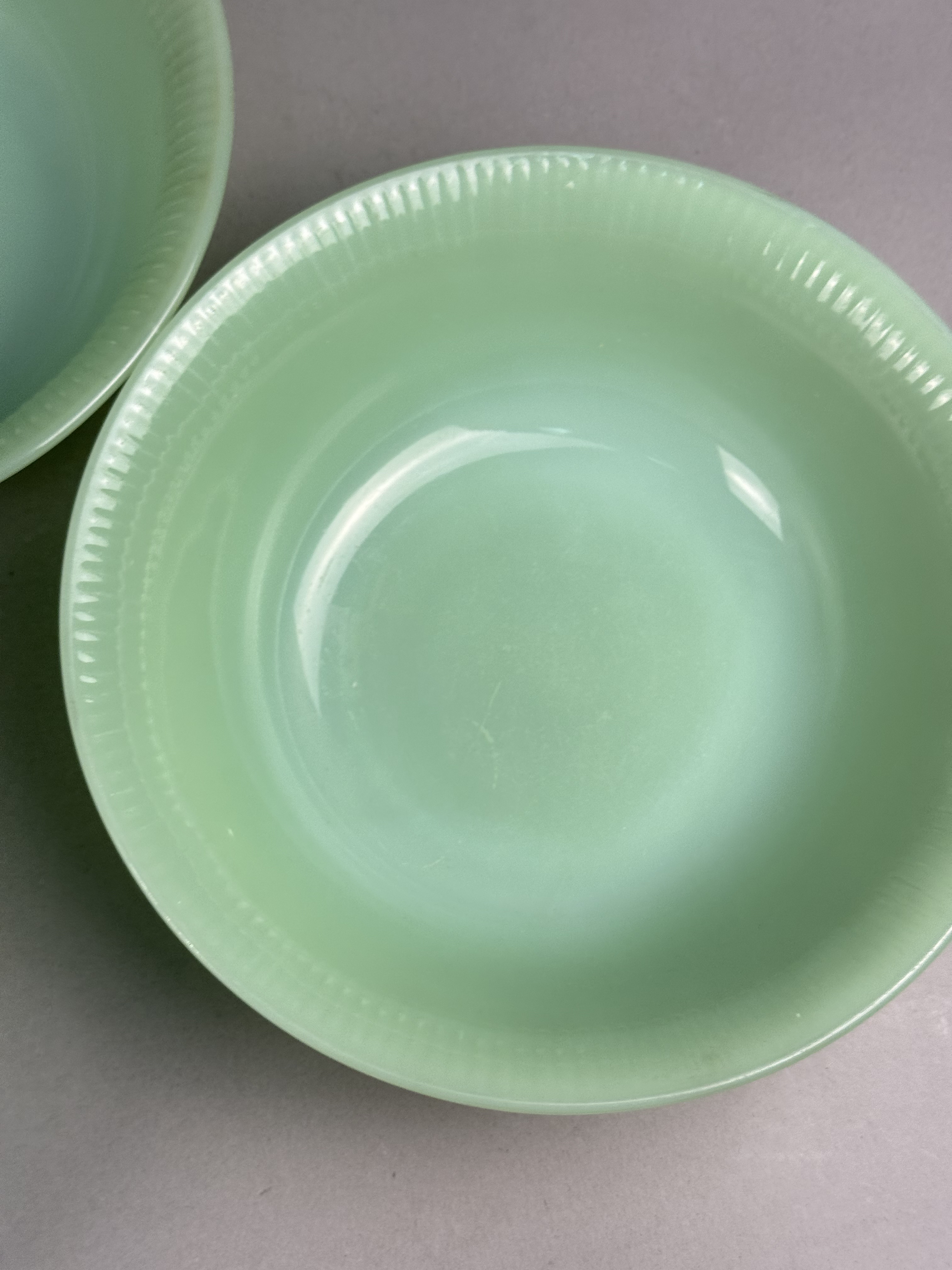 Fire-King Jadeite Jane Ray Pattern Dessert Bowls