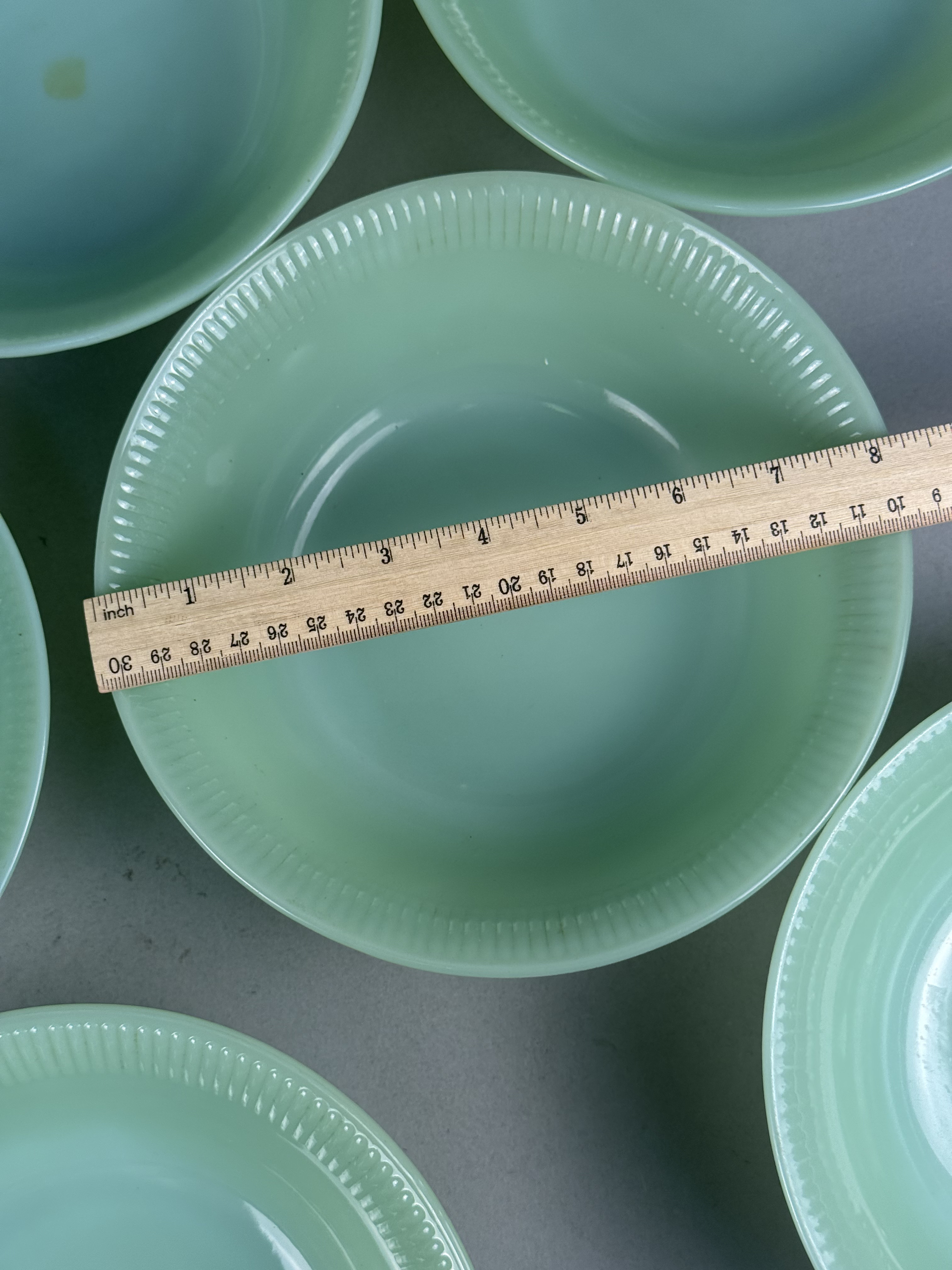 Fire-King Jadeite Jane Ray Pattern Dessert Bowls
