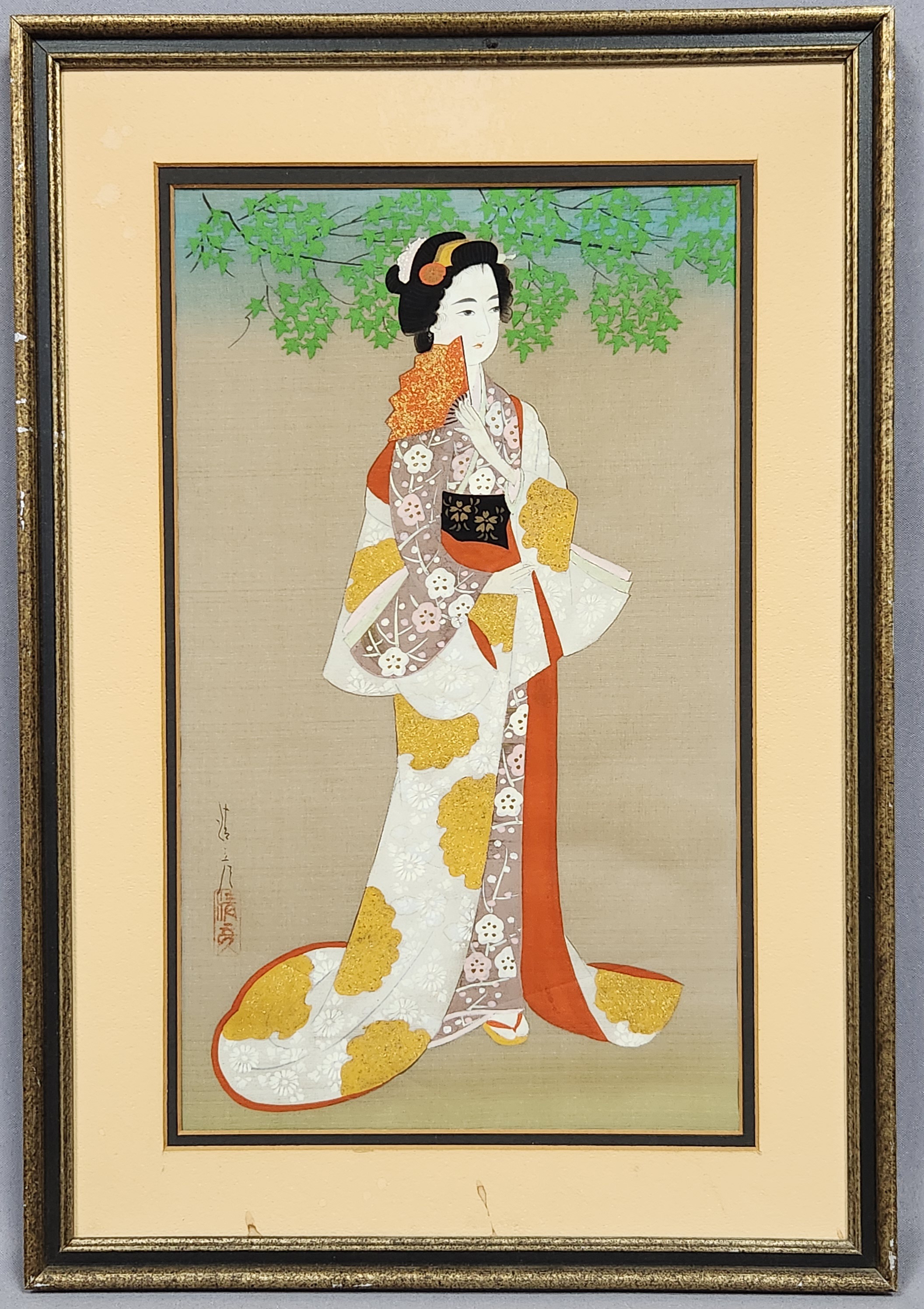 Japanese Oshi-e Mixed-Media Textile Artwork