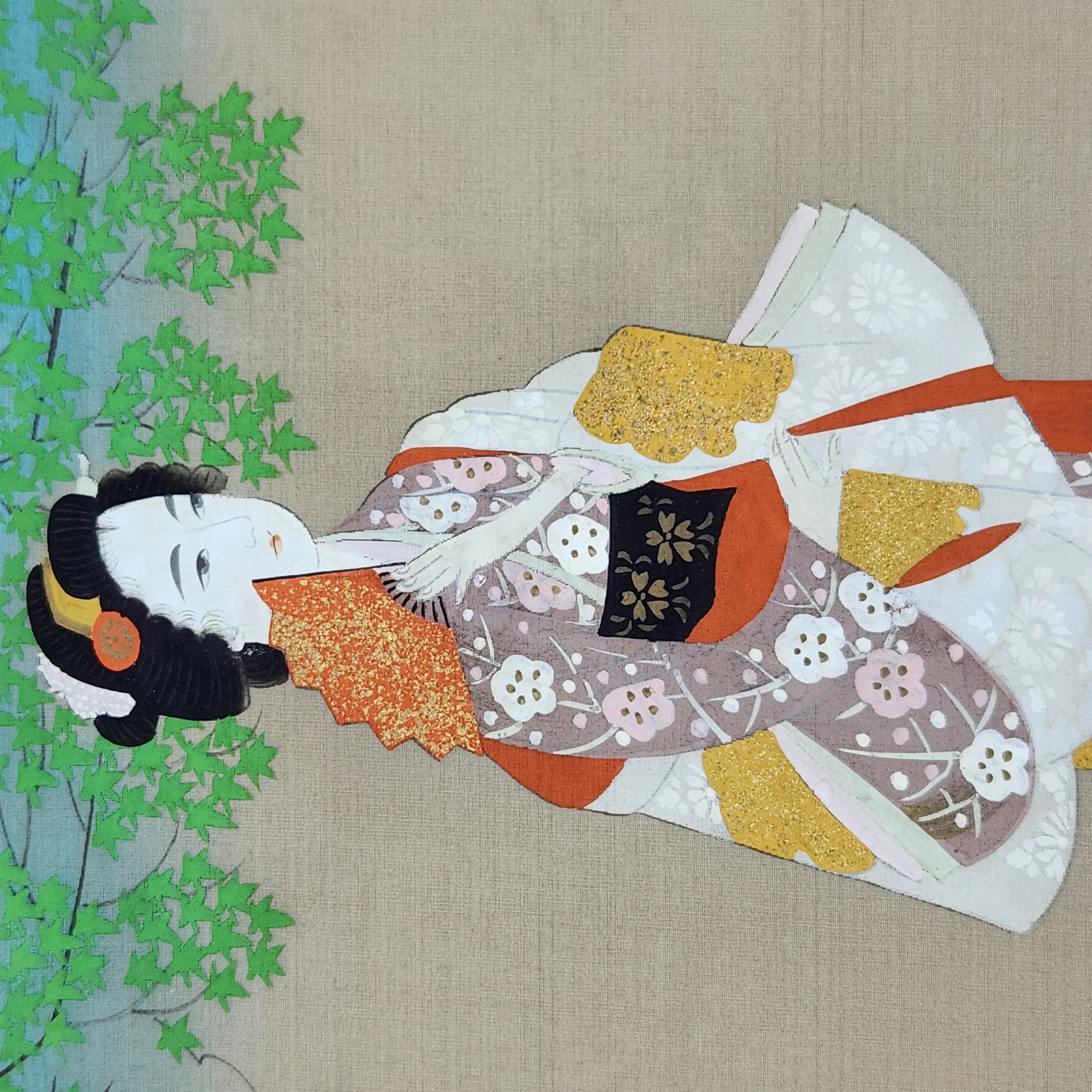 Japanese Oshi-e Mixed-Media Textile Artwork