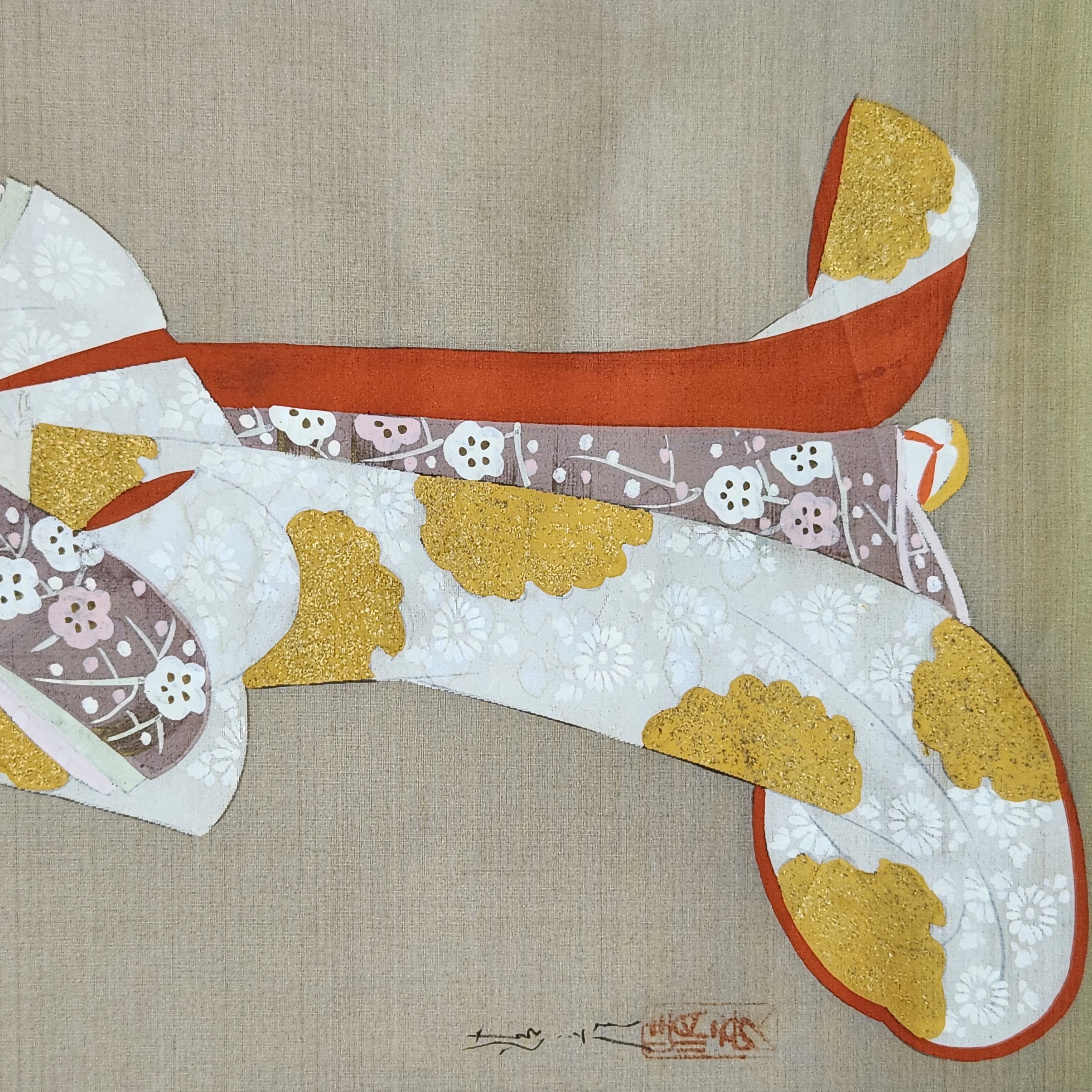 Japanese Oshi-e Mixed-Media Textile Artwork