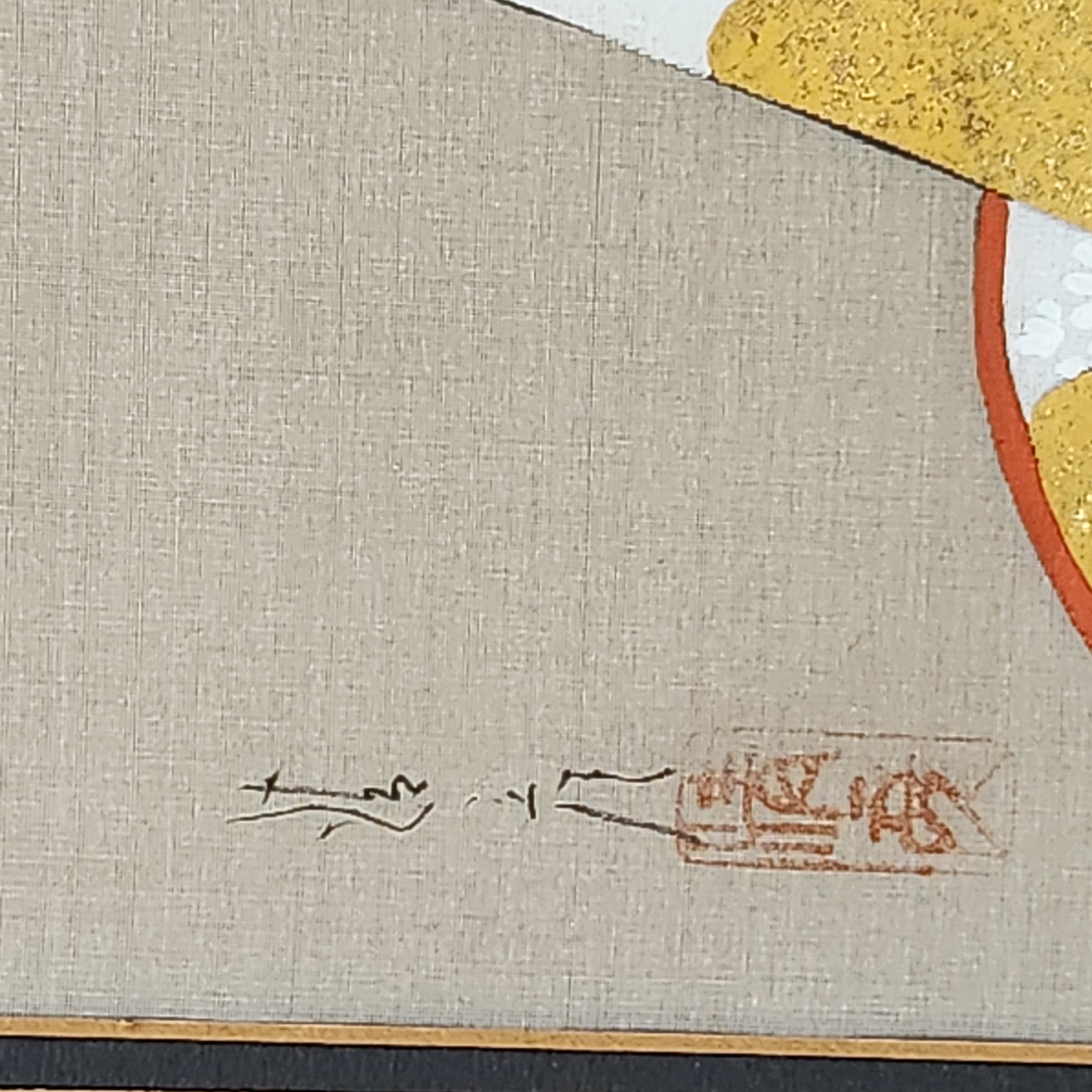 Japanese Oshi-e Mixed-Media Textile Artwork