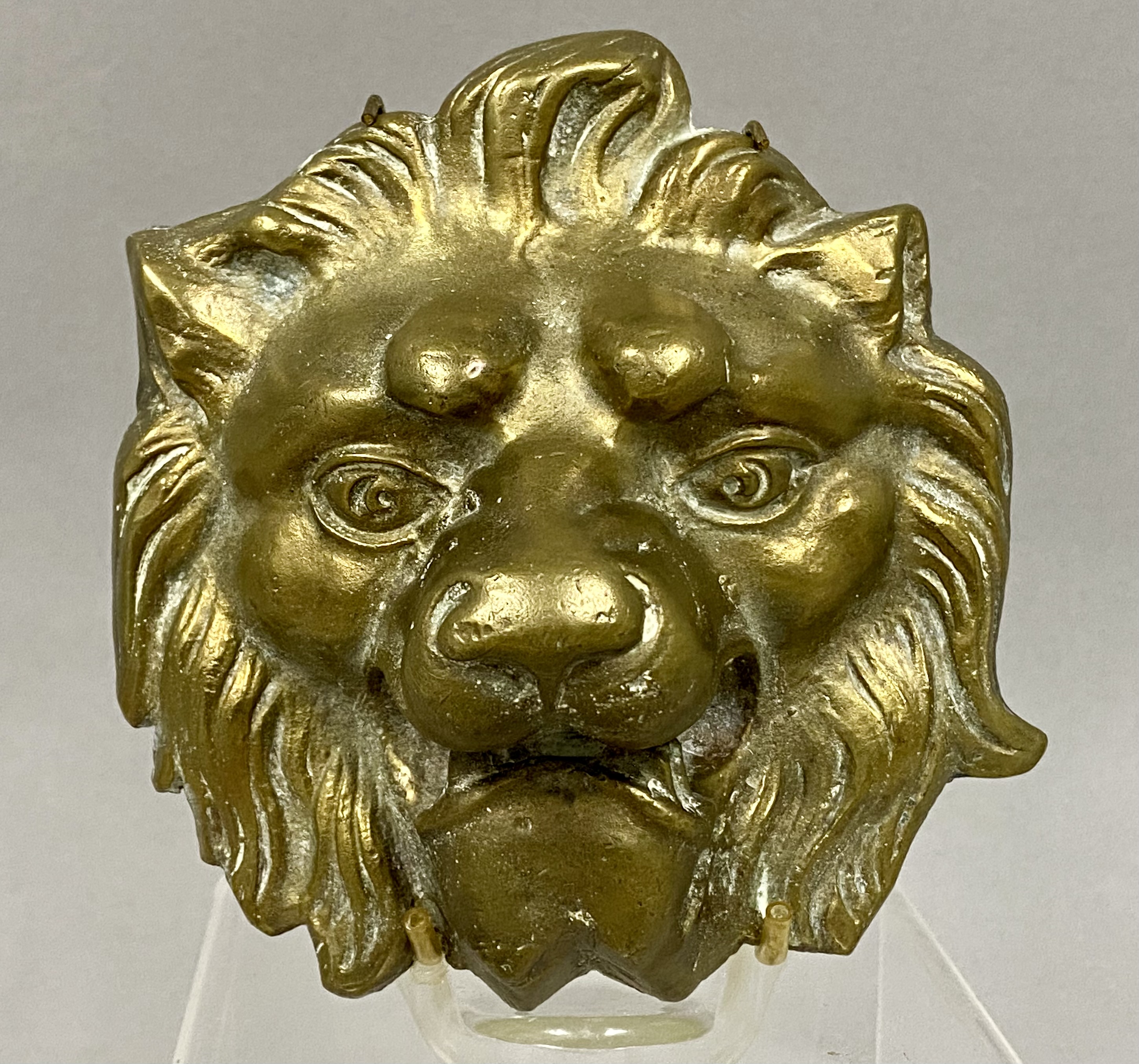 Early Cast Brass Lion Head Decorative Mount