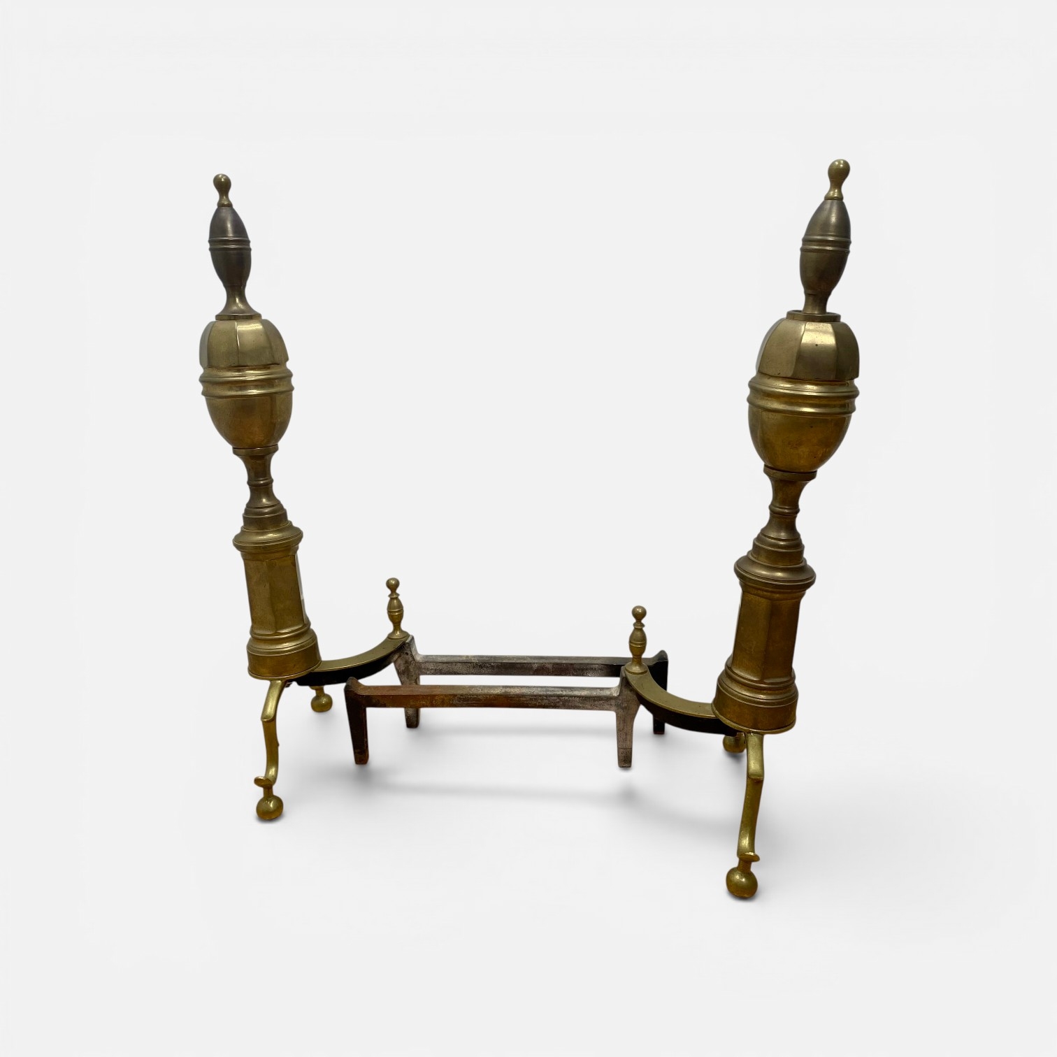 Federal Style Brass & Cast Iron Fireplace Andirons