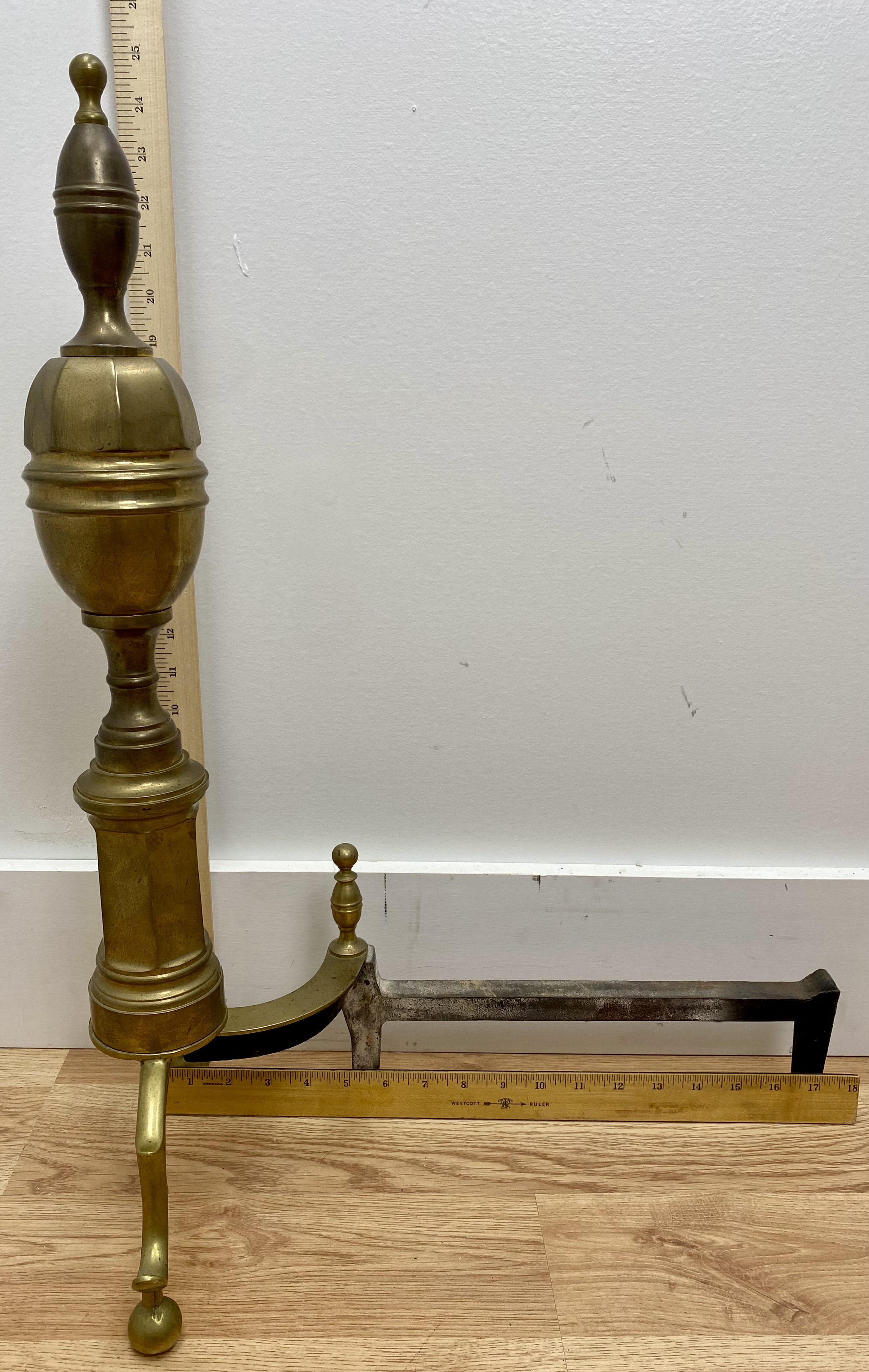 Federal Style Brass & Cast Iron Fireplace Andirons