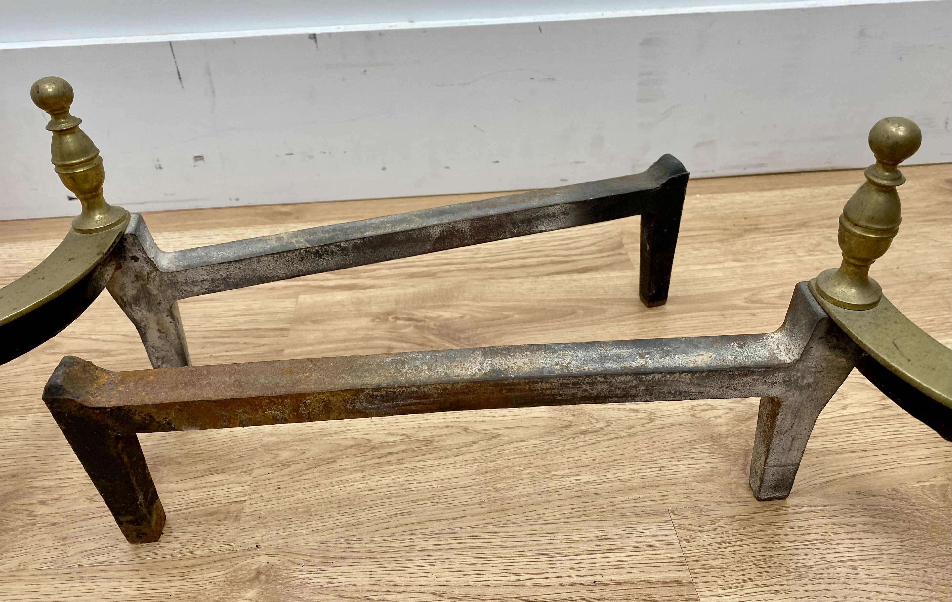 Federal Style Brass & Cast Iron Fireplace Andirons