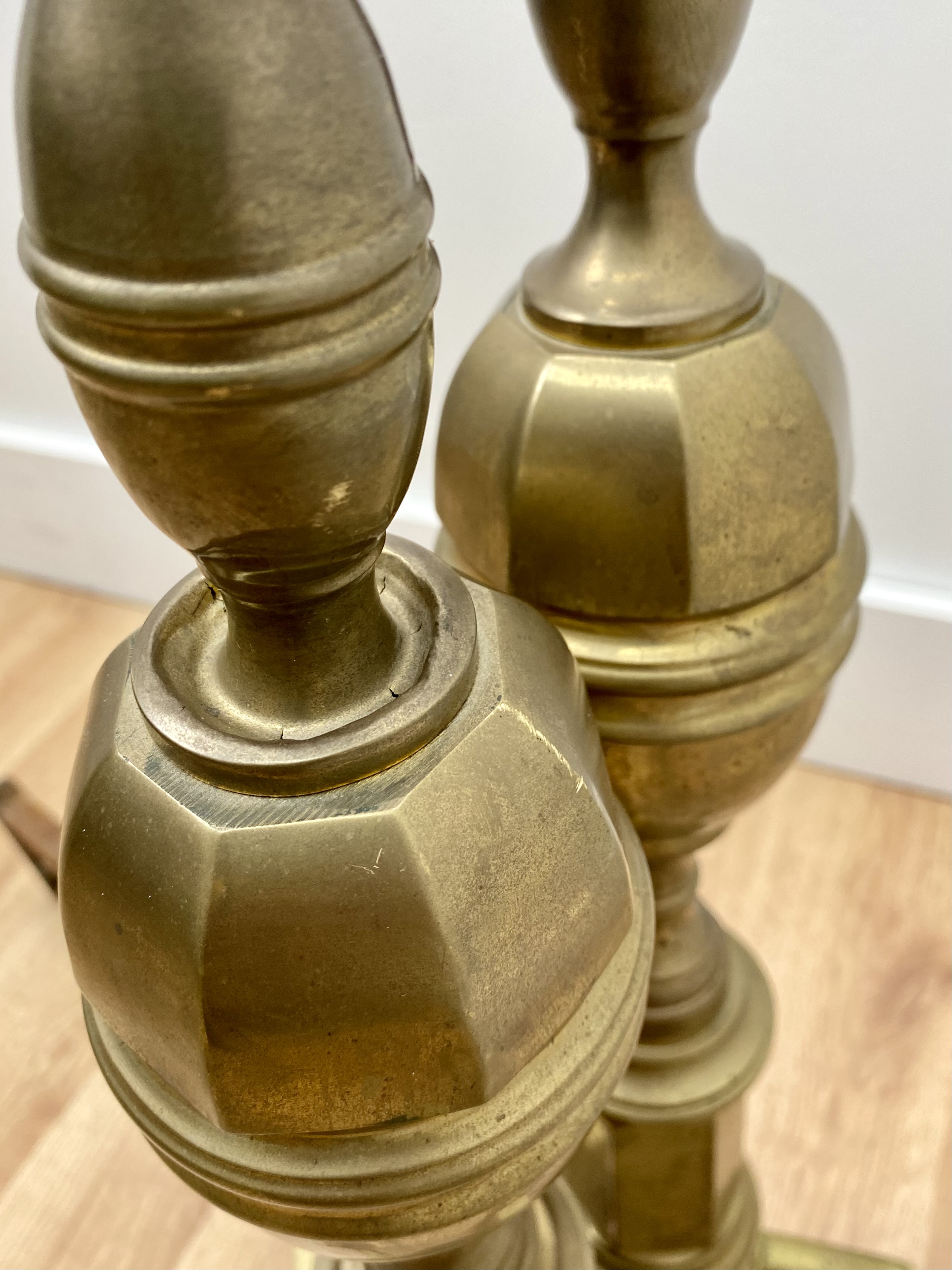 Federal Style Brass & Cast Iron Fireplace Andirons