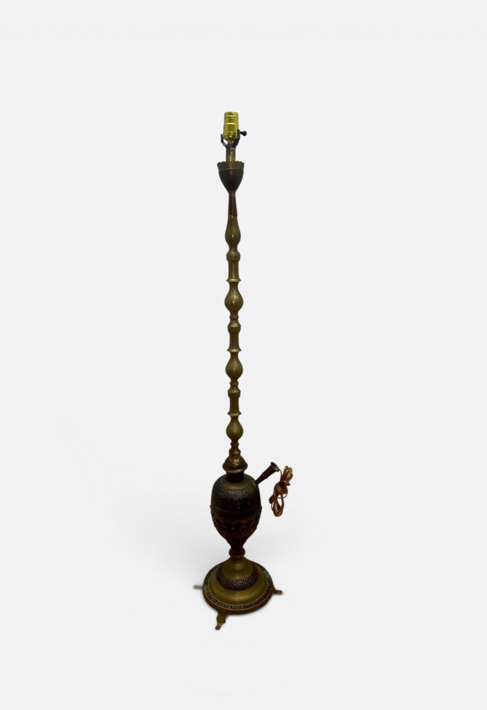 Middle Eastern Style Etched Brass Hookah Floor Lamp