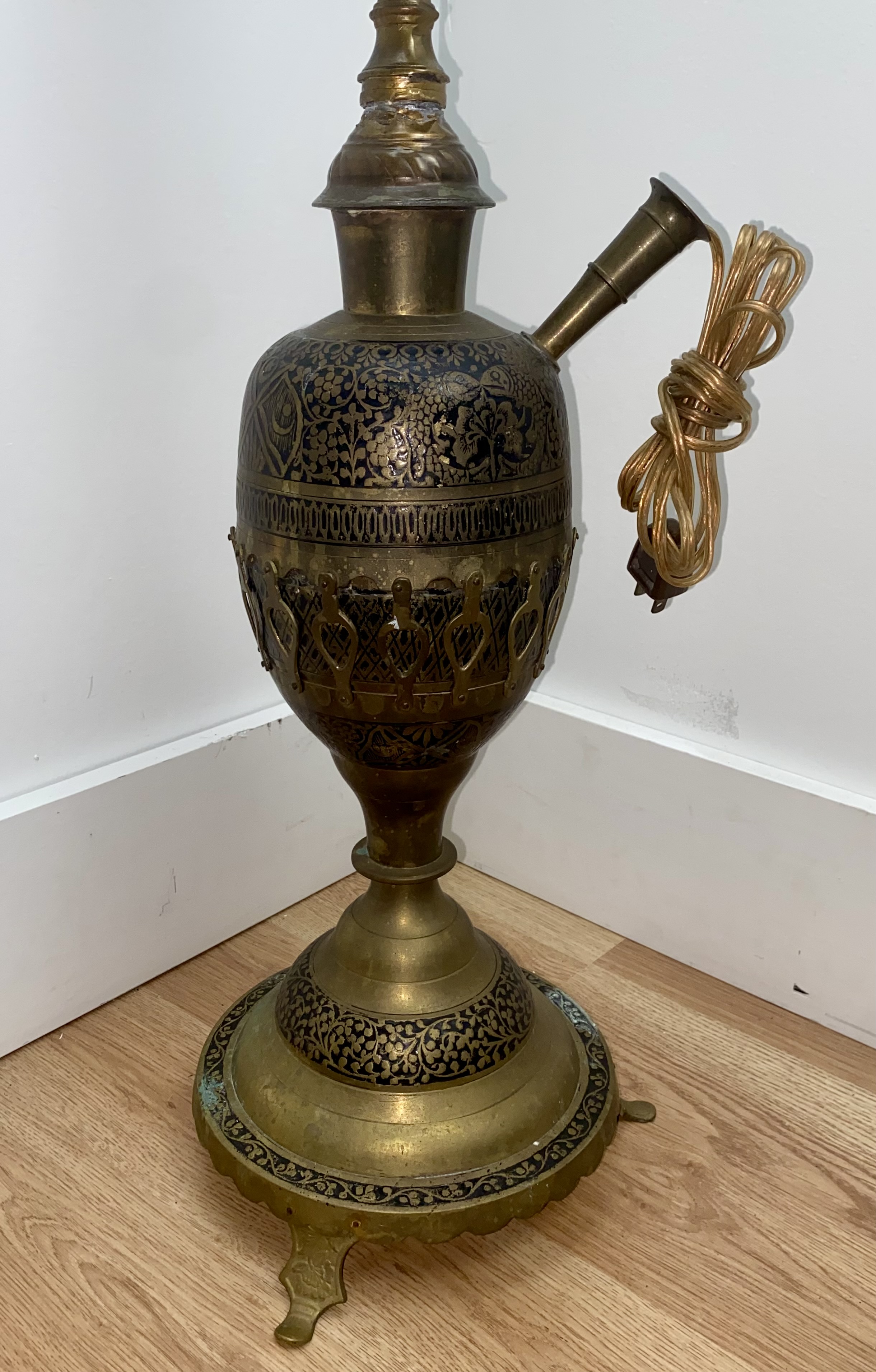 Middle Eastern Style Etched Brass Hookah Floor Lamp