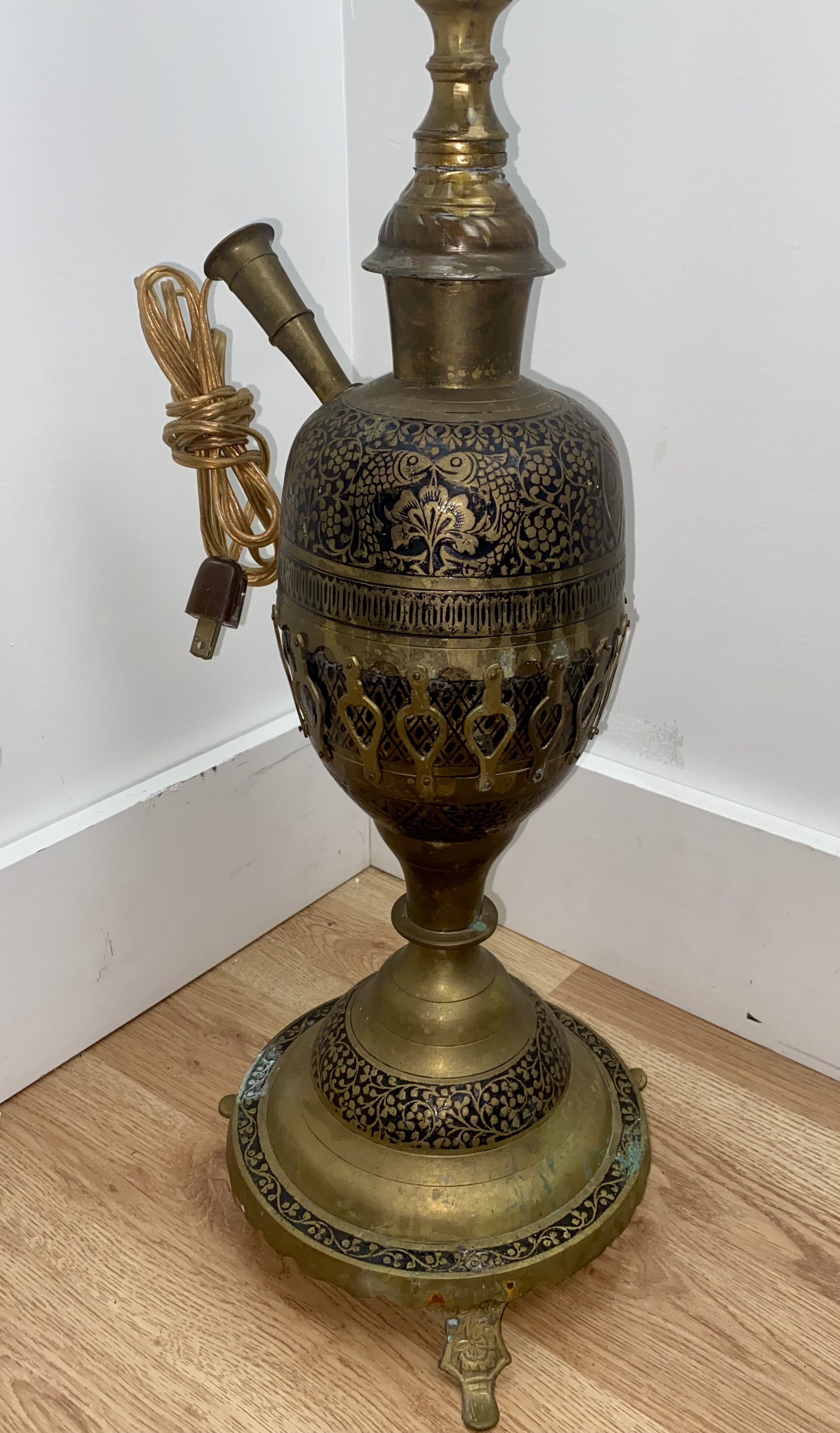 Middle Eastern Style Etched Brass Hookah Floor Lamp