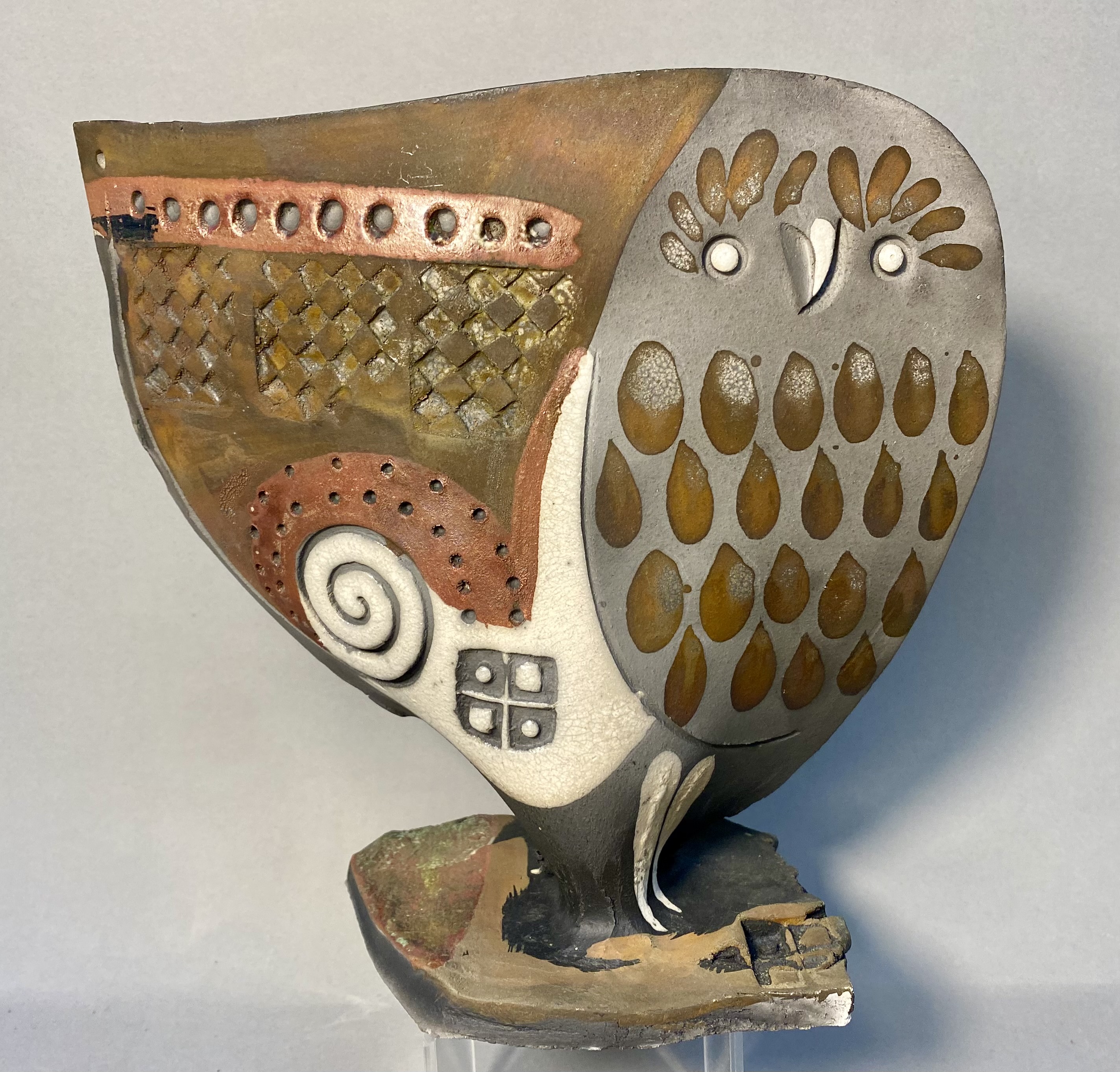 Doug DeLind Raku Studio Pottery Owl Sculpture