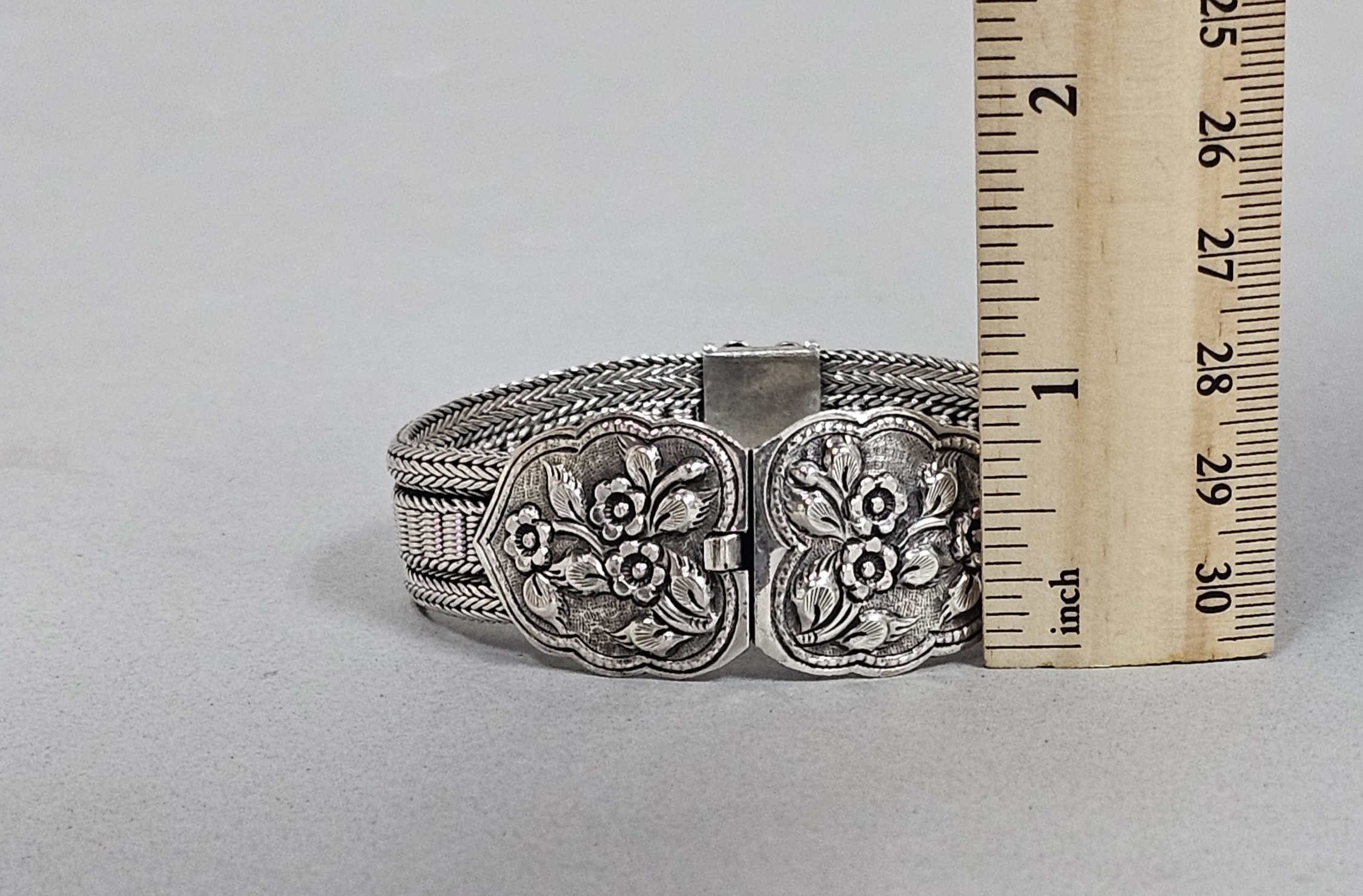 Sterling Silver Floral Repousse Bracelet 52.3 Grams