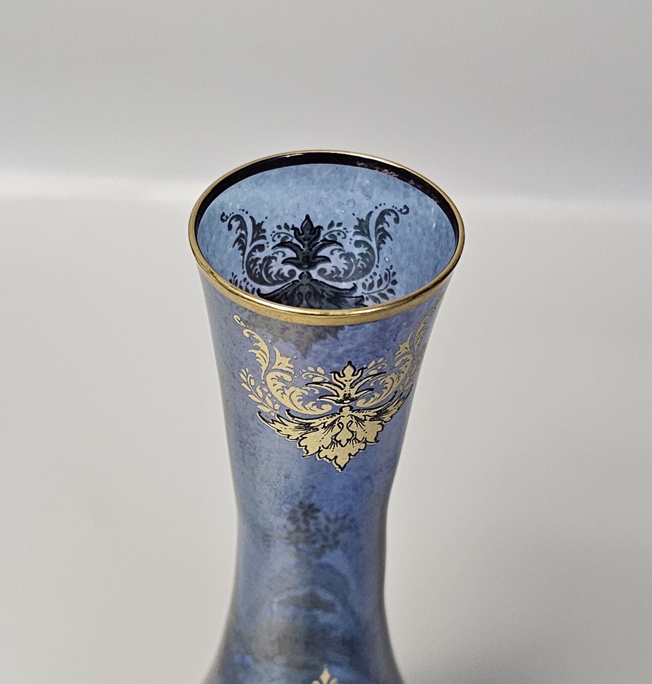 Italian Cobalt Blue Glass Gilt Floral Vase