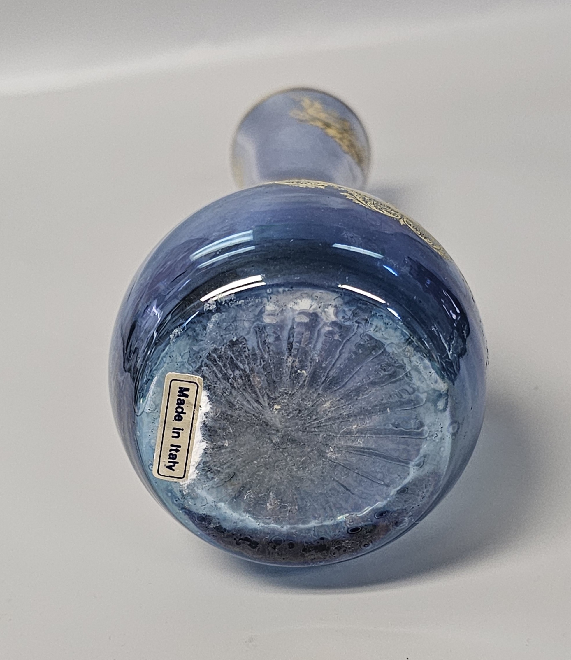 Italian Cobalt Blue Glass Gilt Floral Vase