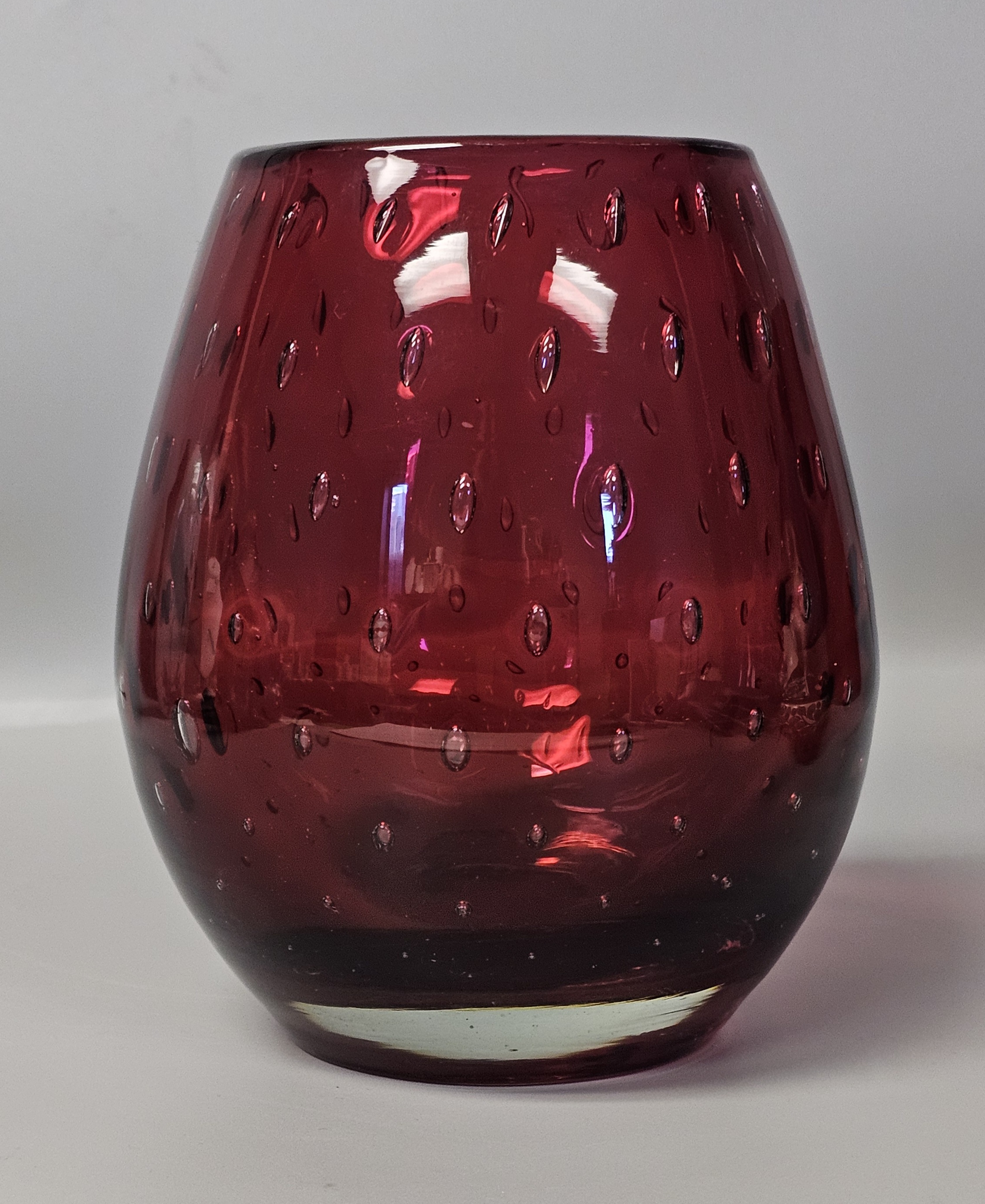 Mid-Century Ruby Red Bullicante Art Glass Vase