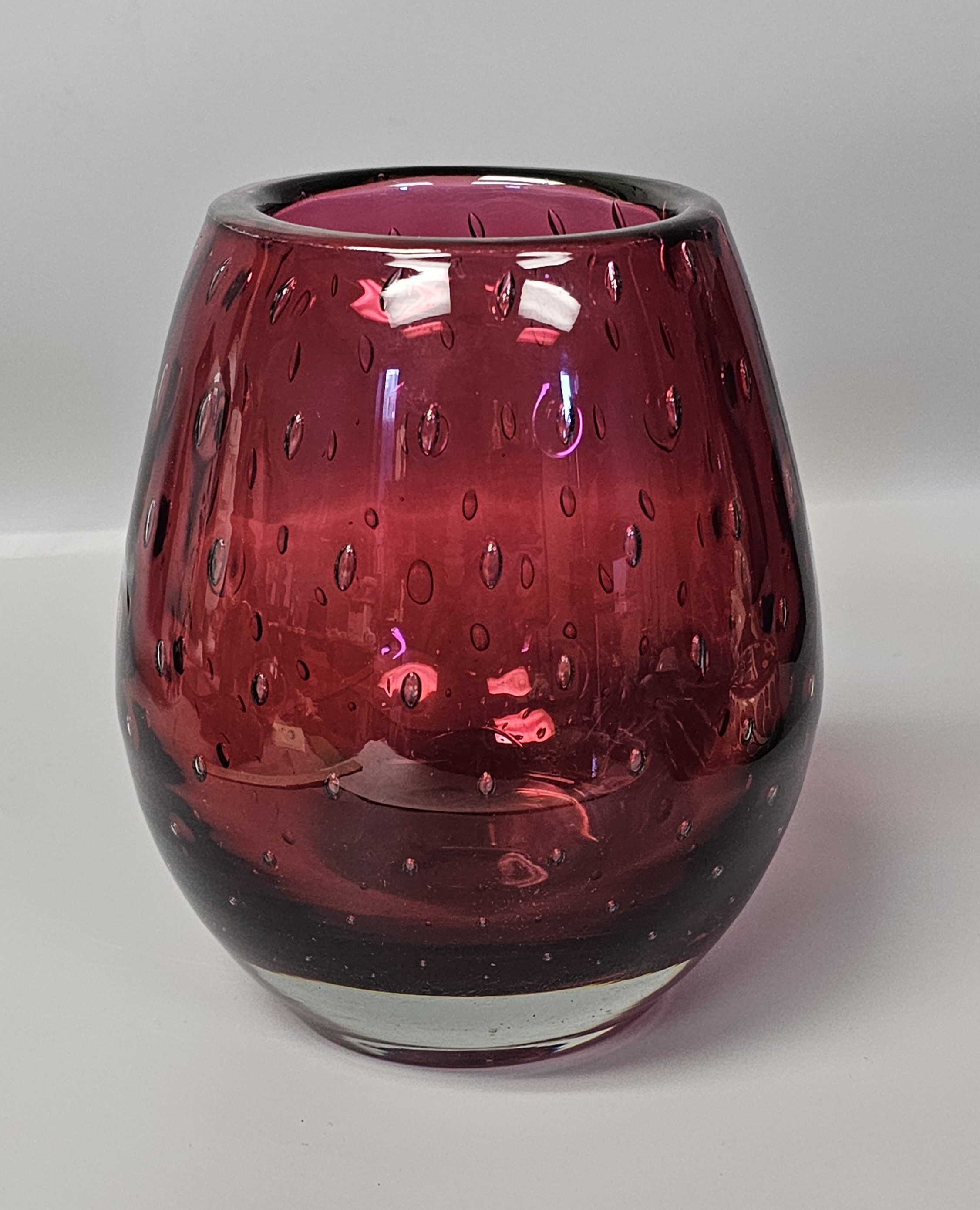 Mid-Century Ruby Red Bullicante Art Glass Vase