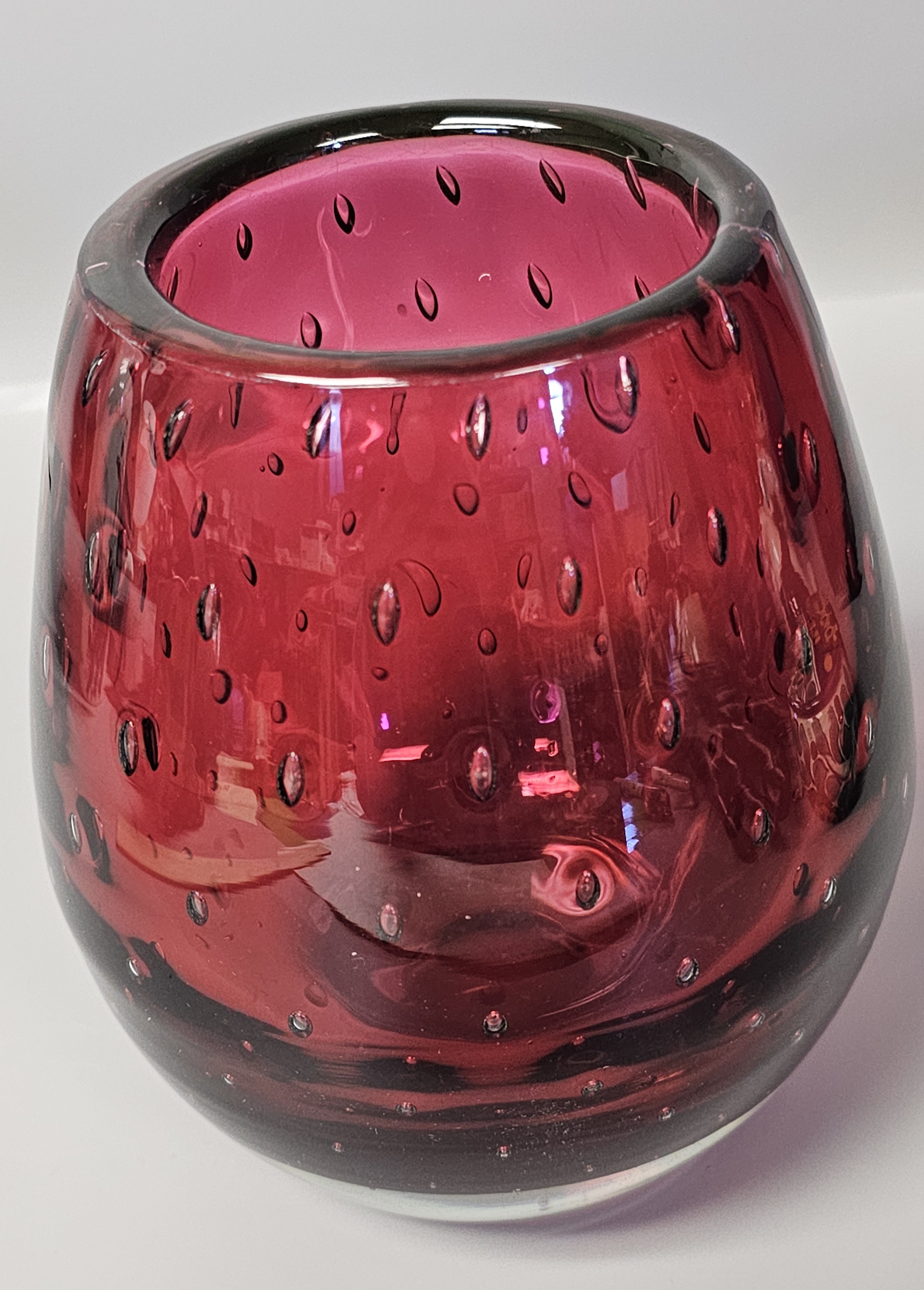 Mid-Century Ruby Red Bullicante Art Glass Vase