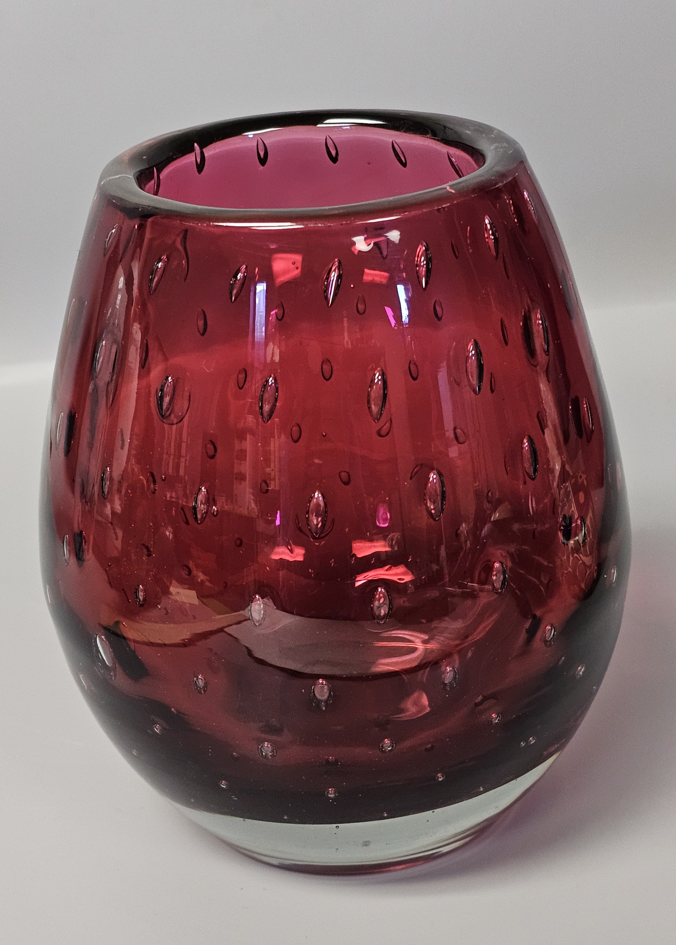 Mid-Century Ruby Red Bullicante Art Glass Vase