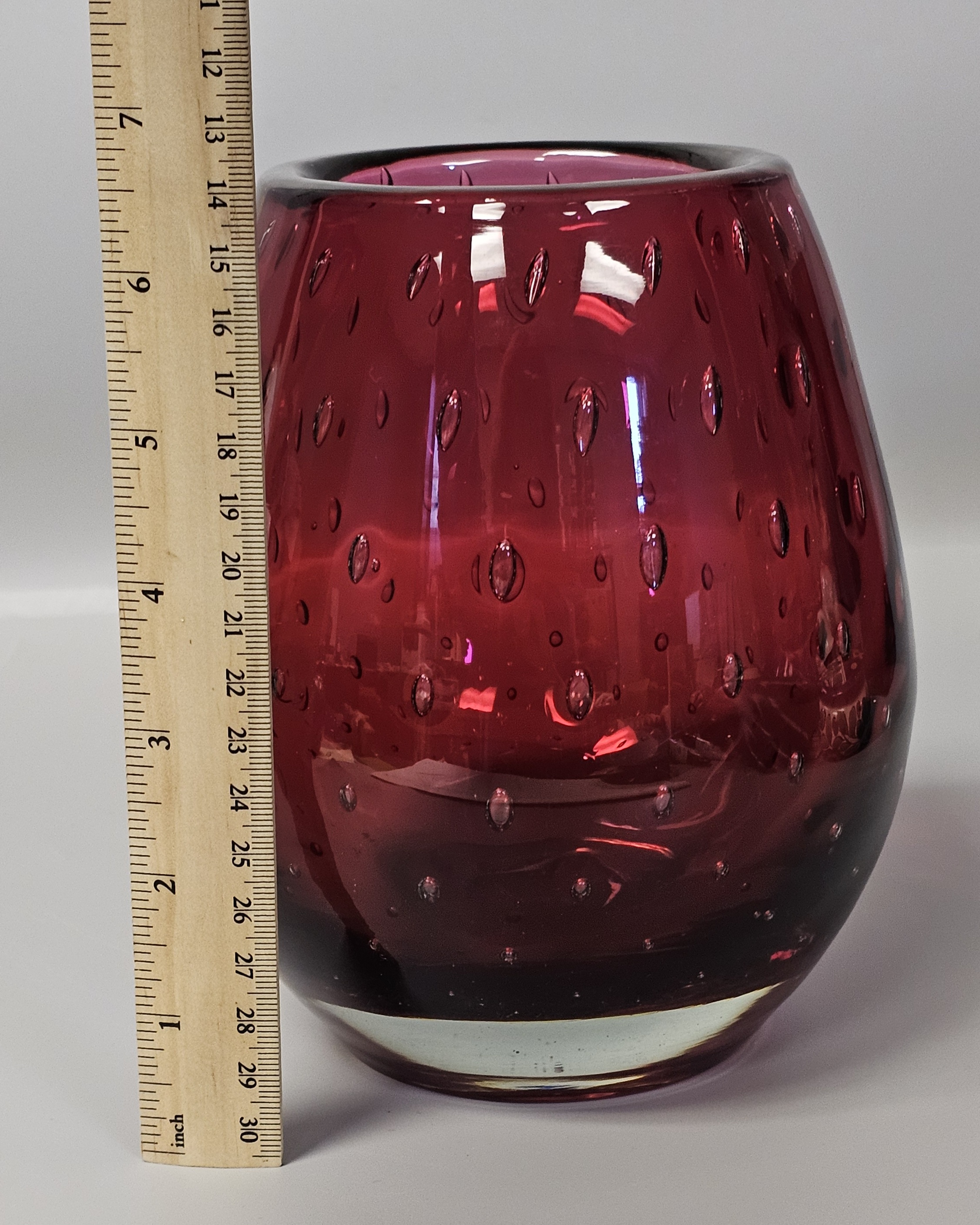 Mid-Century Ruby Red Bullicante Art Glass Vase