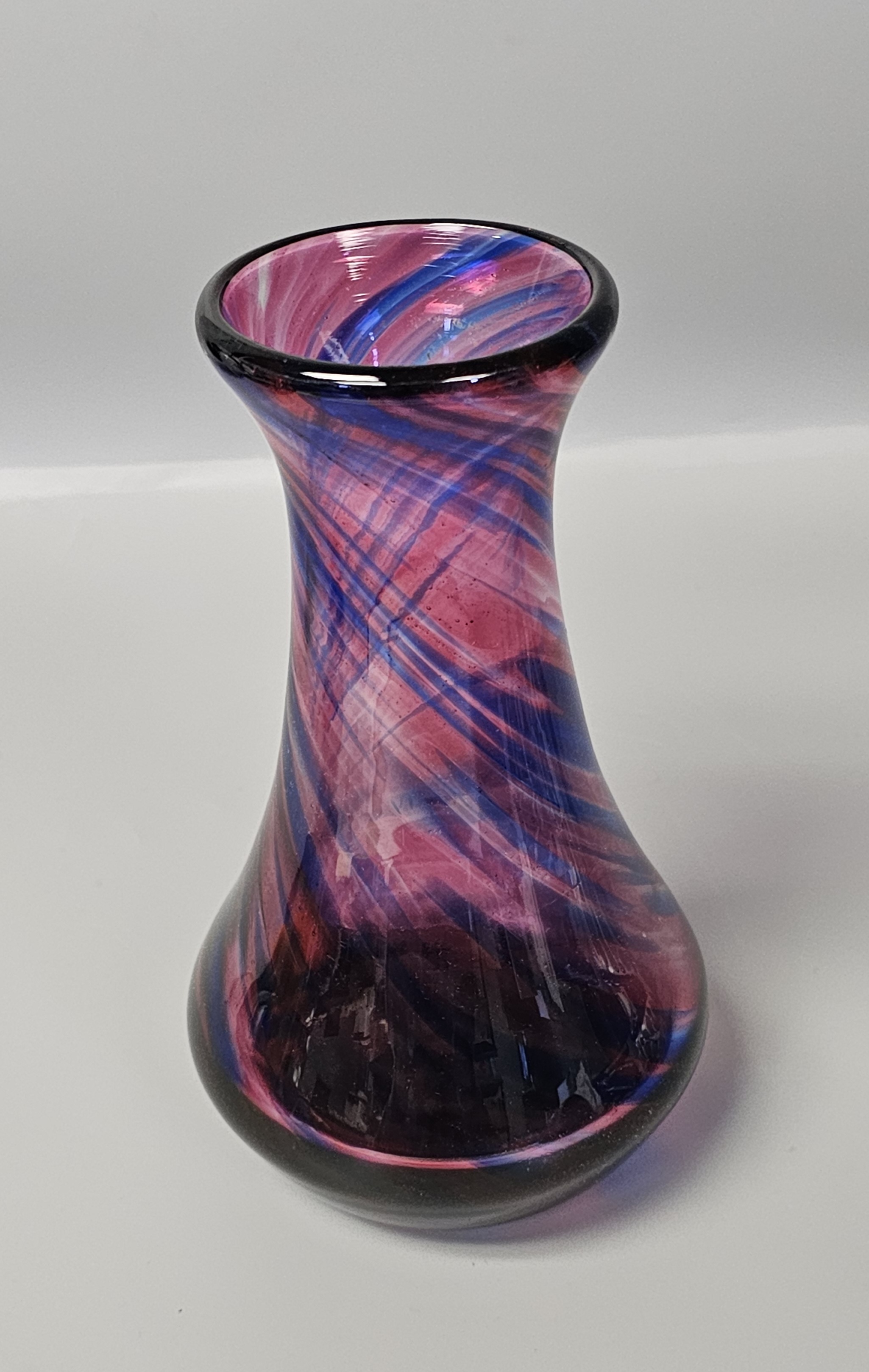 Hand-Blown Studio Art Glass Swirl Vase