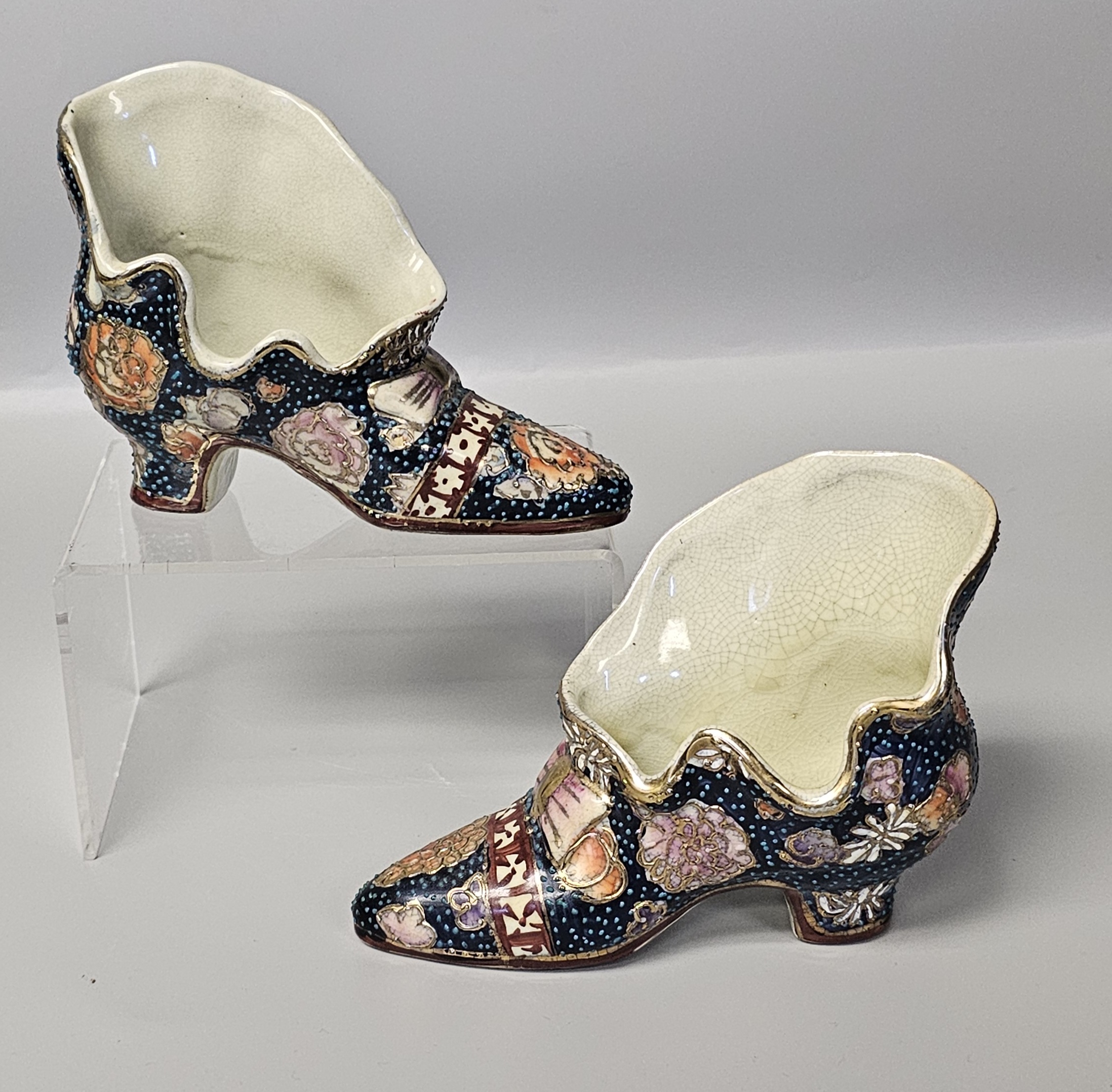 Japanese Satsuma Porcelain Shoe Figurines