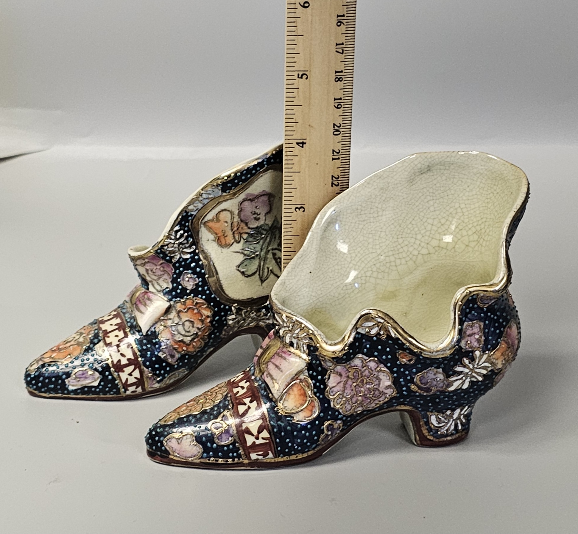 Japanese Satsuma Porcelain Shoe Figurines