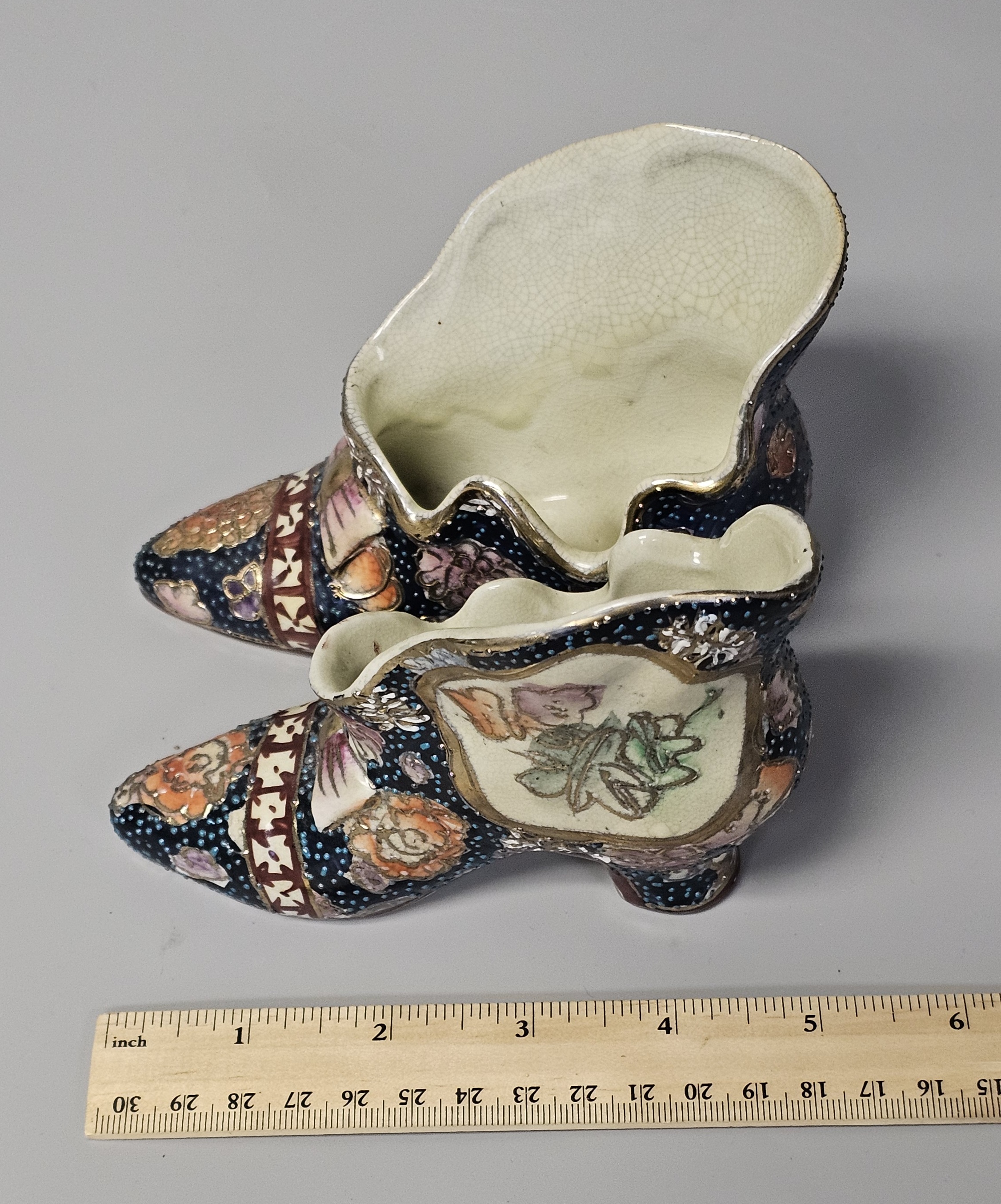 Japanese Satsuma Porcelain Shoe Figurines