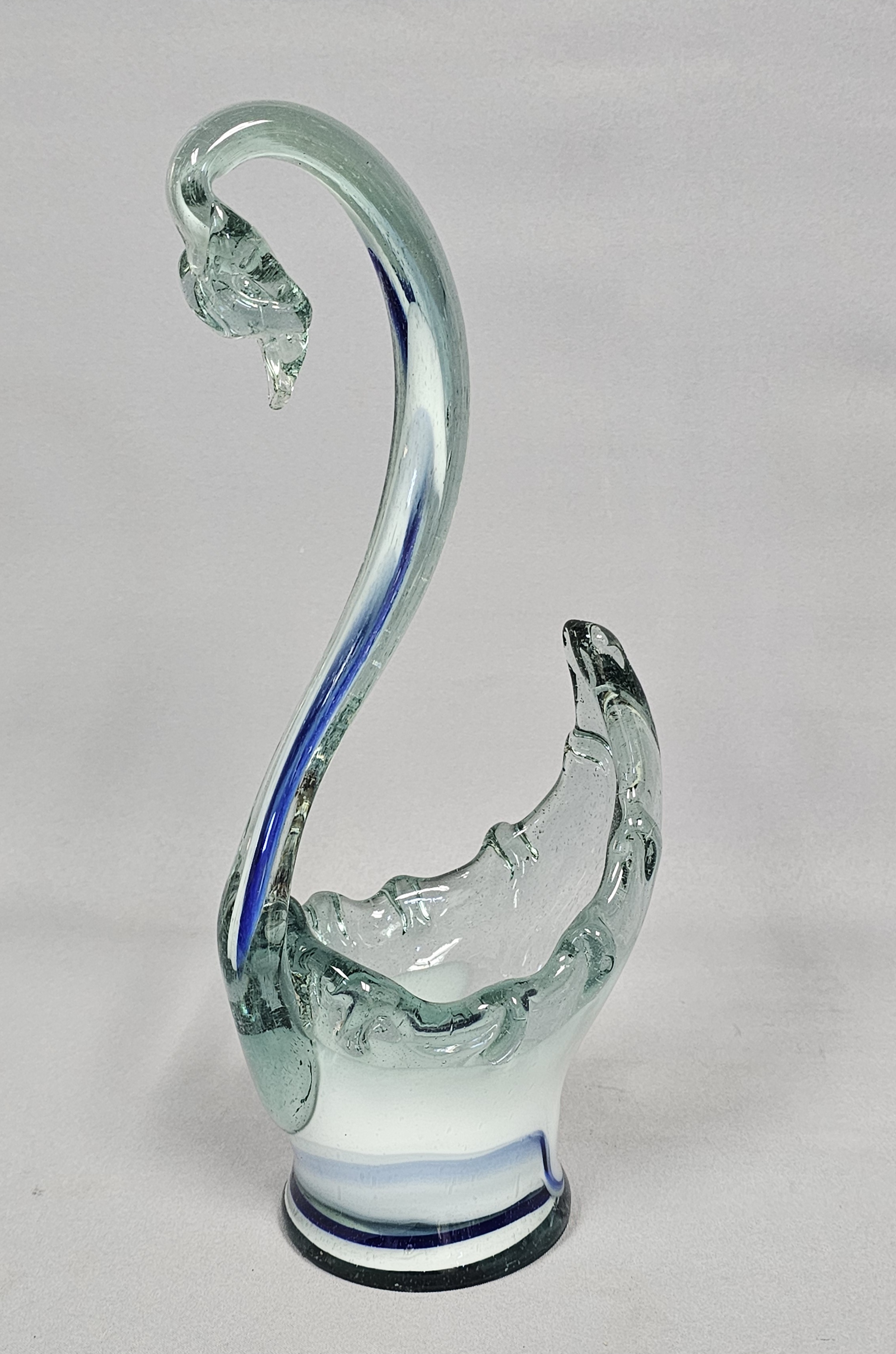 Hand-Blown Art Glass Swan Centerpiece Bowl