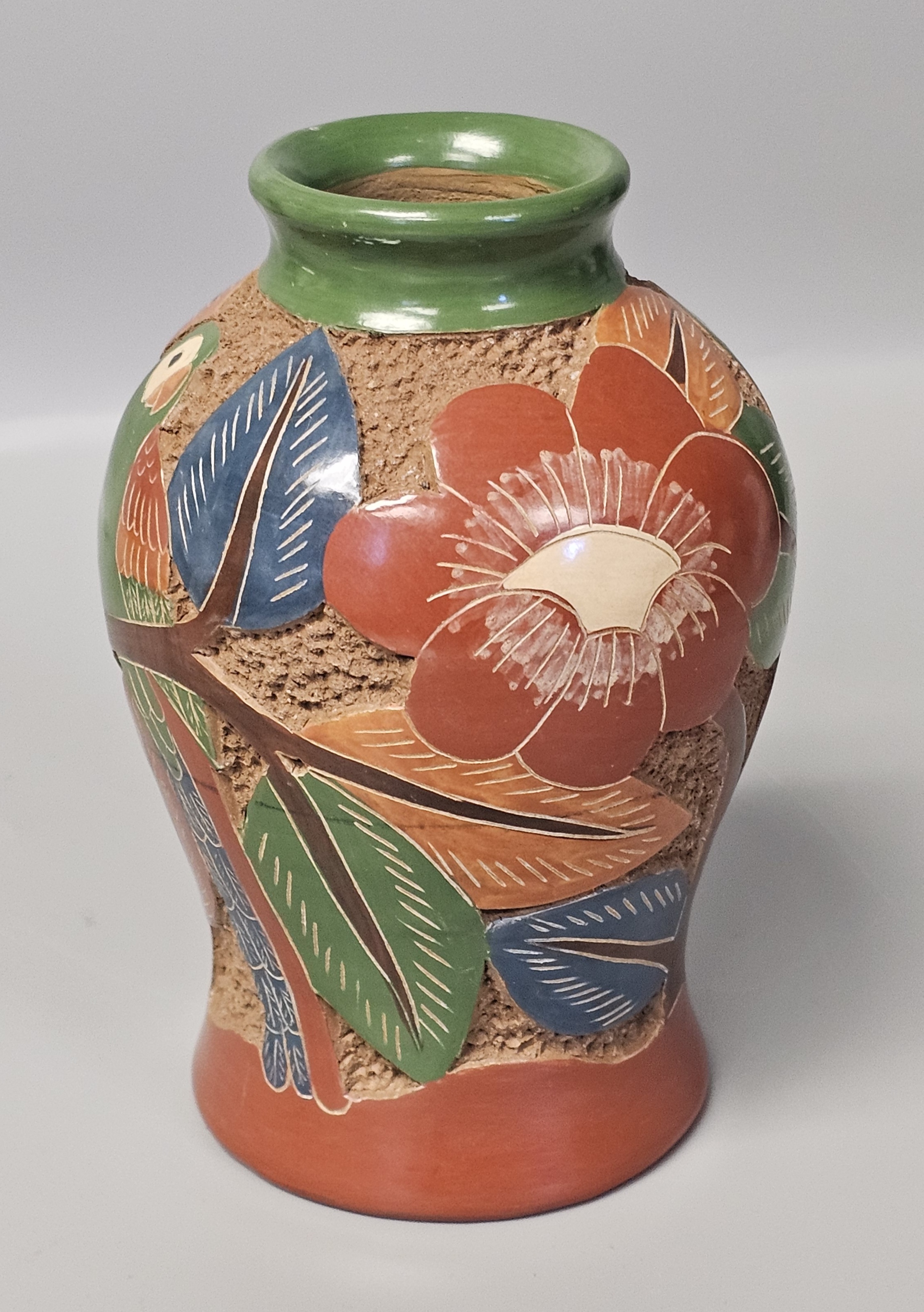 Roger Calero Carved Nicaraguan Pottery Vase