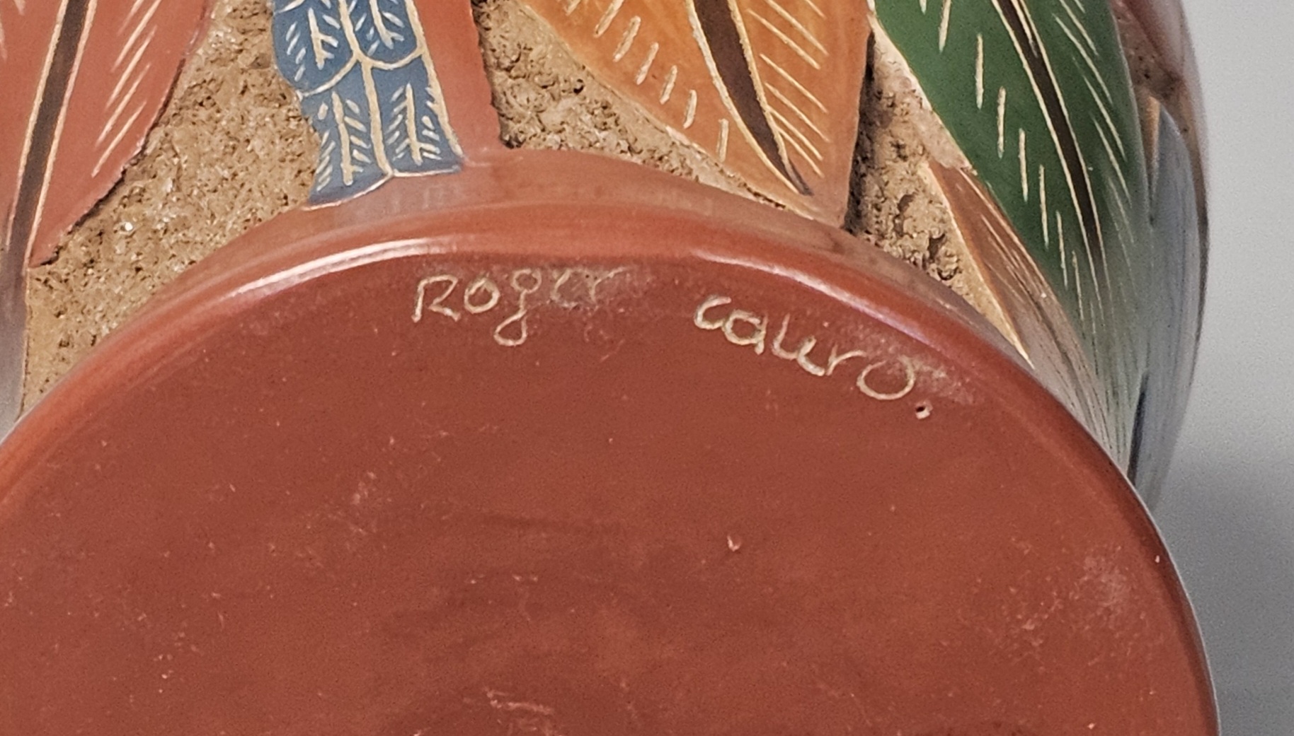 Roger Calero Carved Nicaraguan Pottery Vase