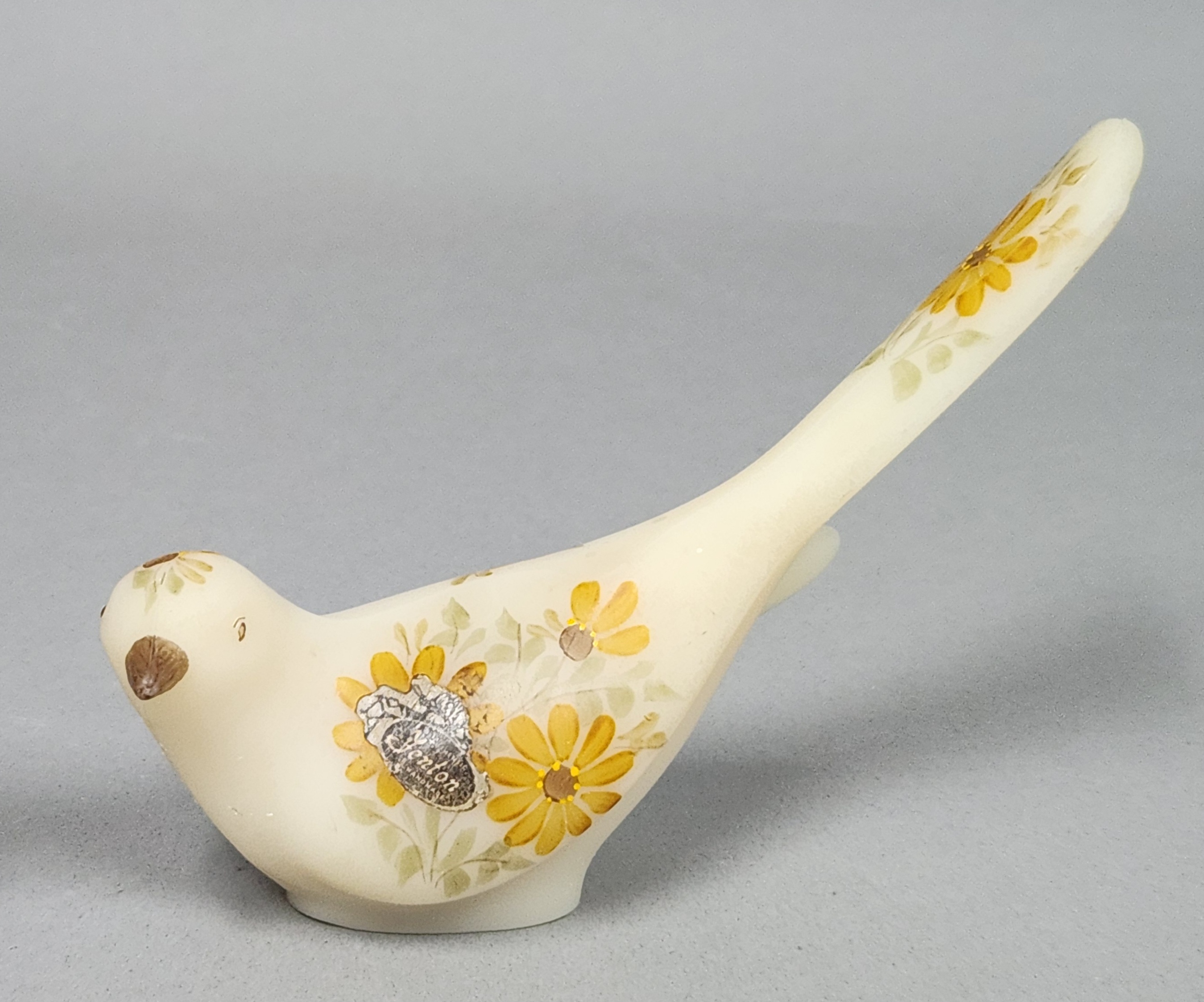 Fenton Custard Satin Glass Happiness Bird