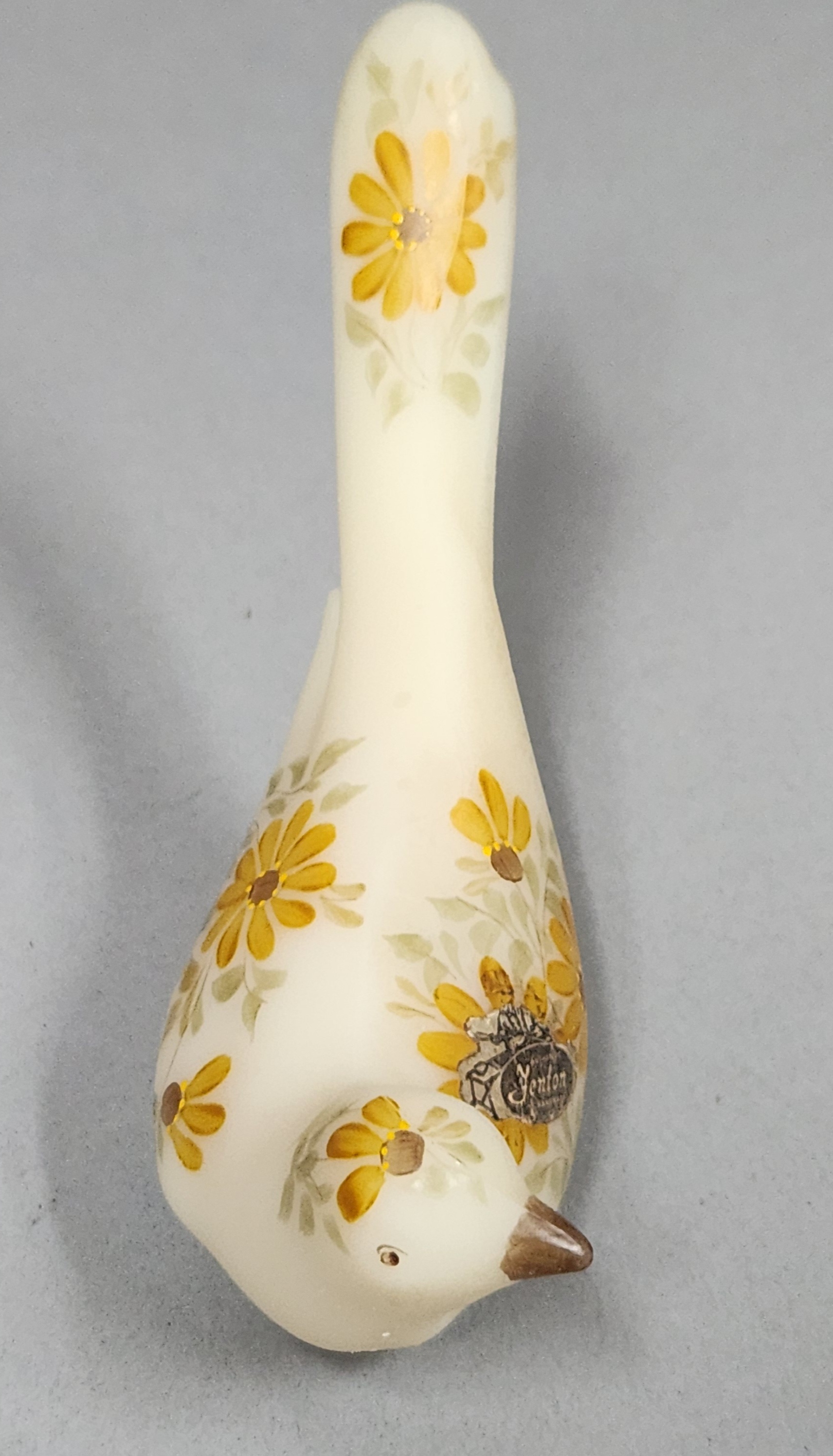 Fenton Custard Satin Glass Happiness Bird