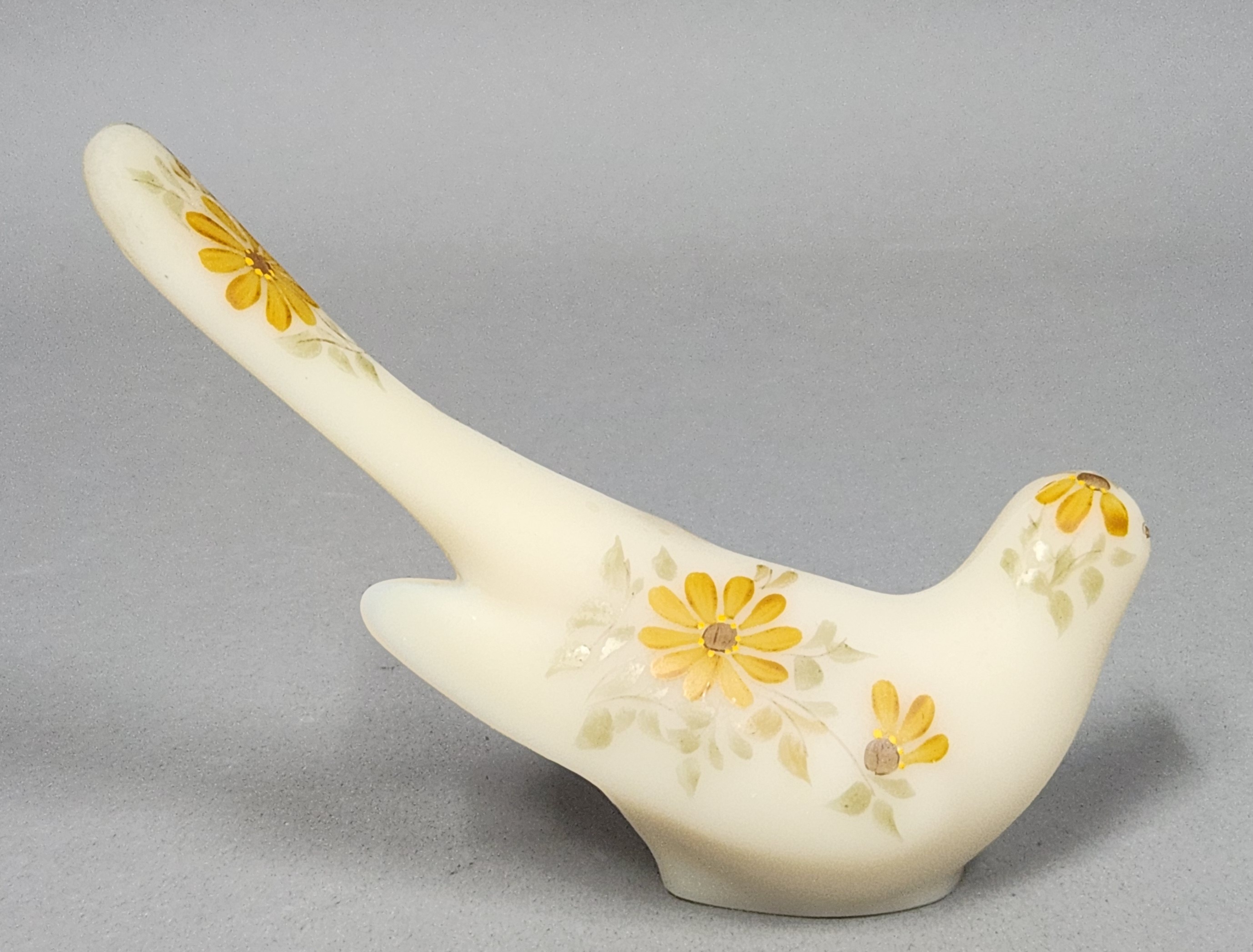 Fenton Custard Satin Glass Happiness Bird