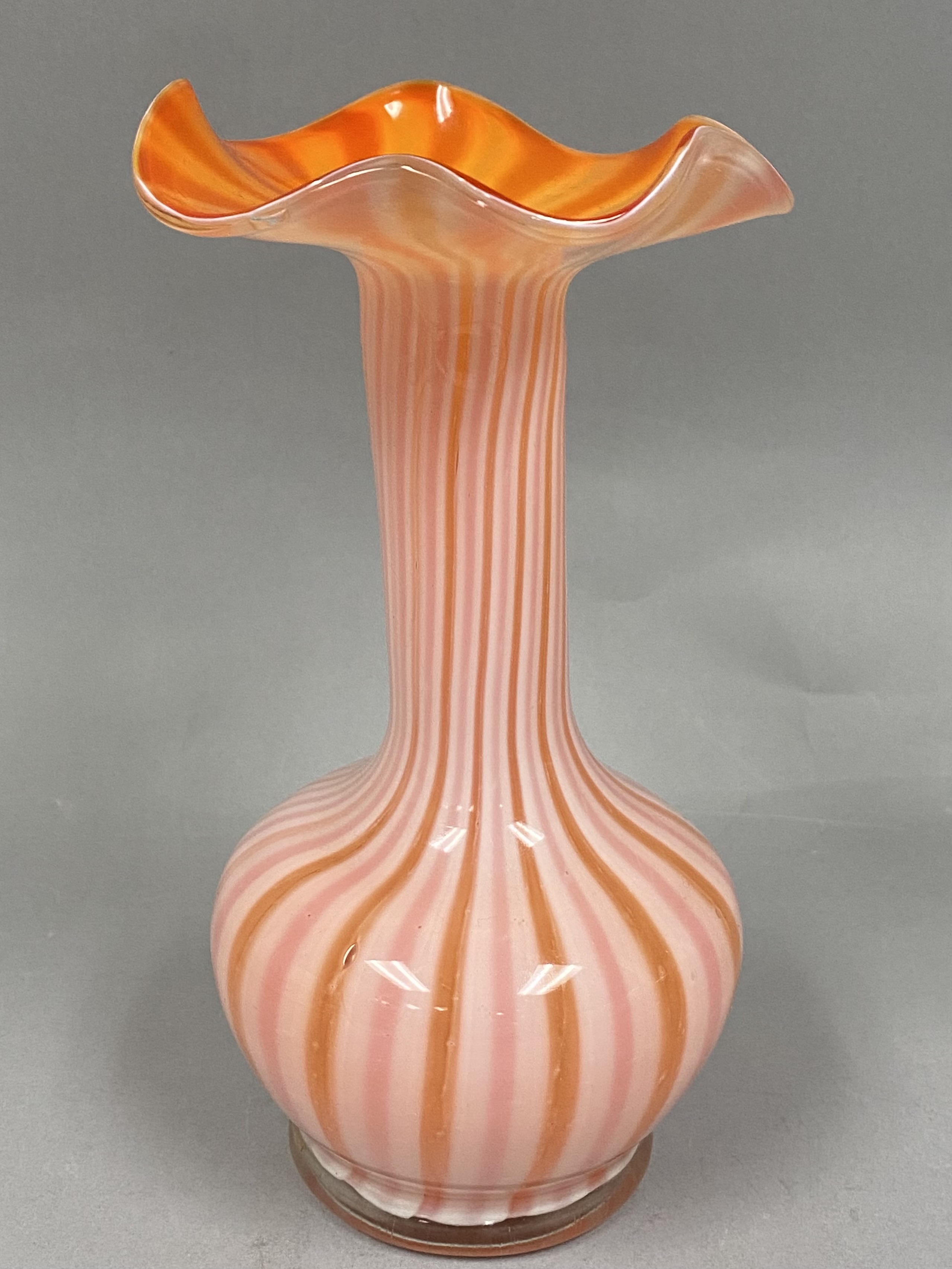 Art Glass Vase Ruffled Rim