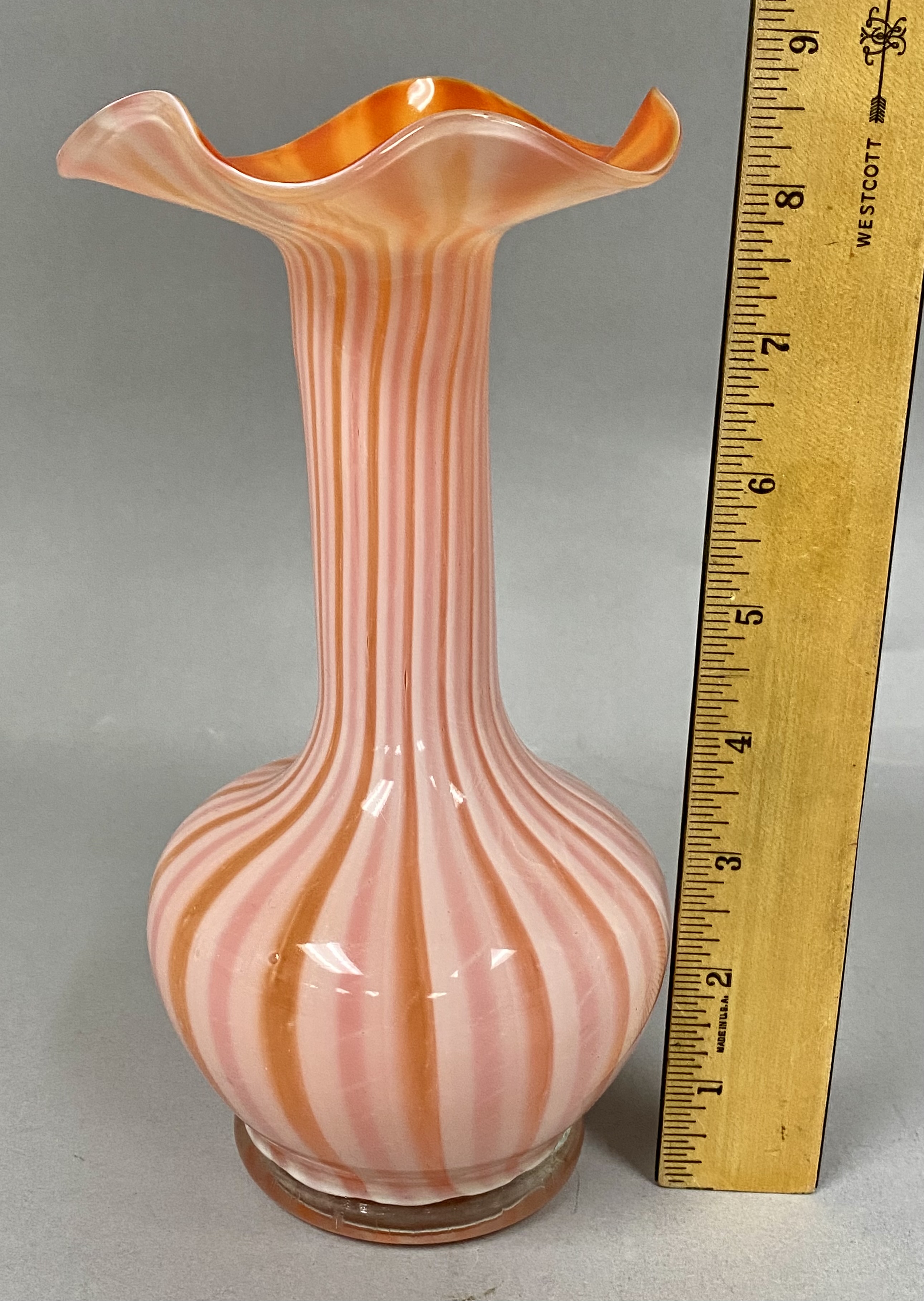 Art Glass Vase Ruffled Rim