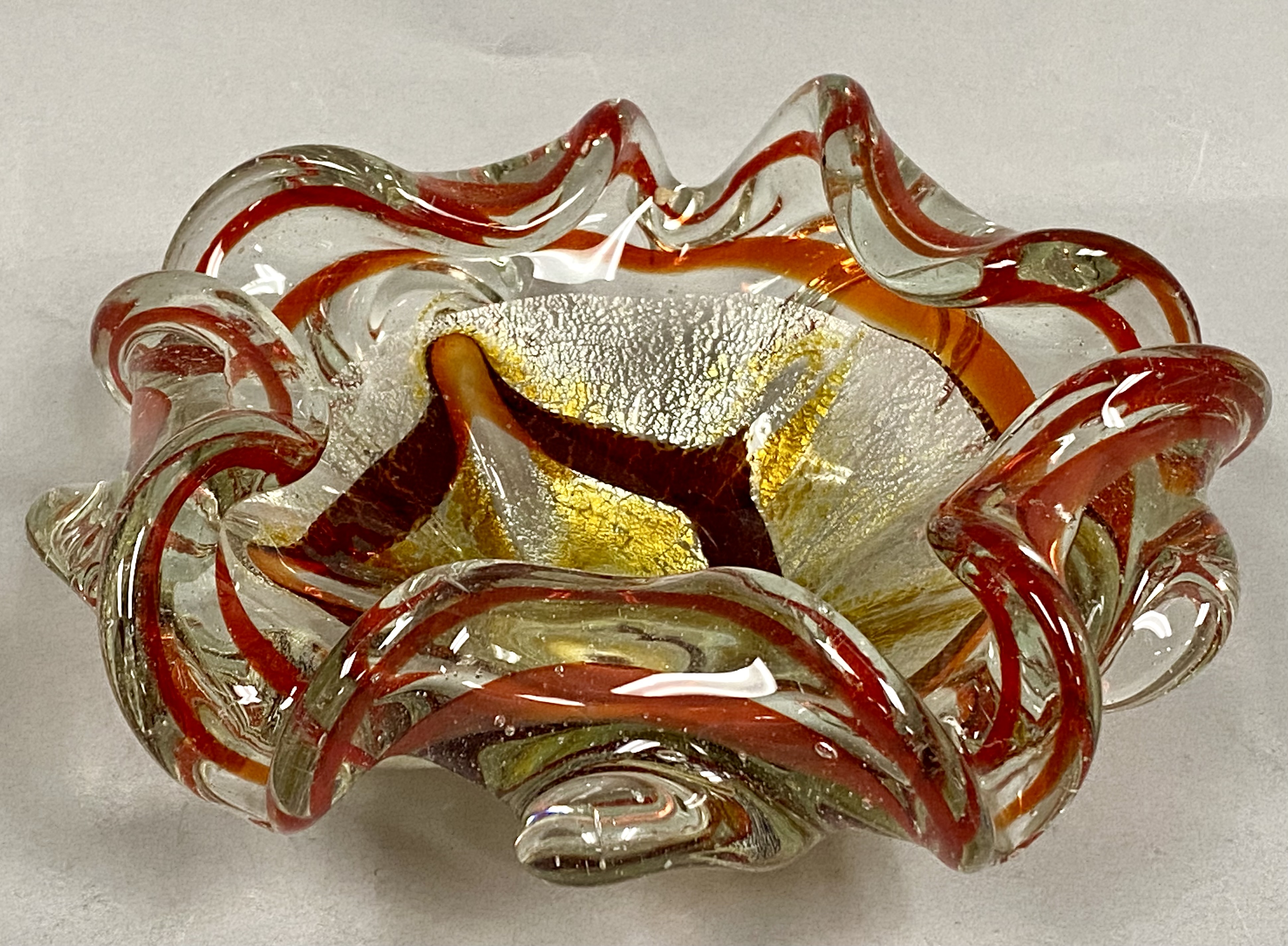 Murano Style Glass Ashtray with Foil Inclusions