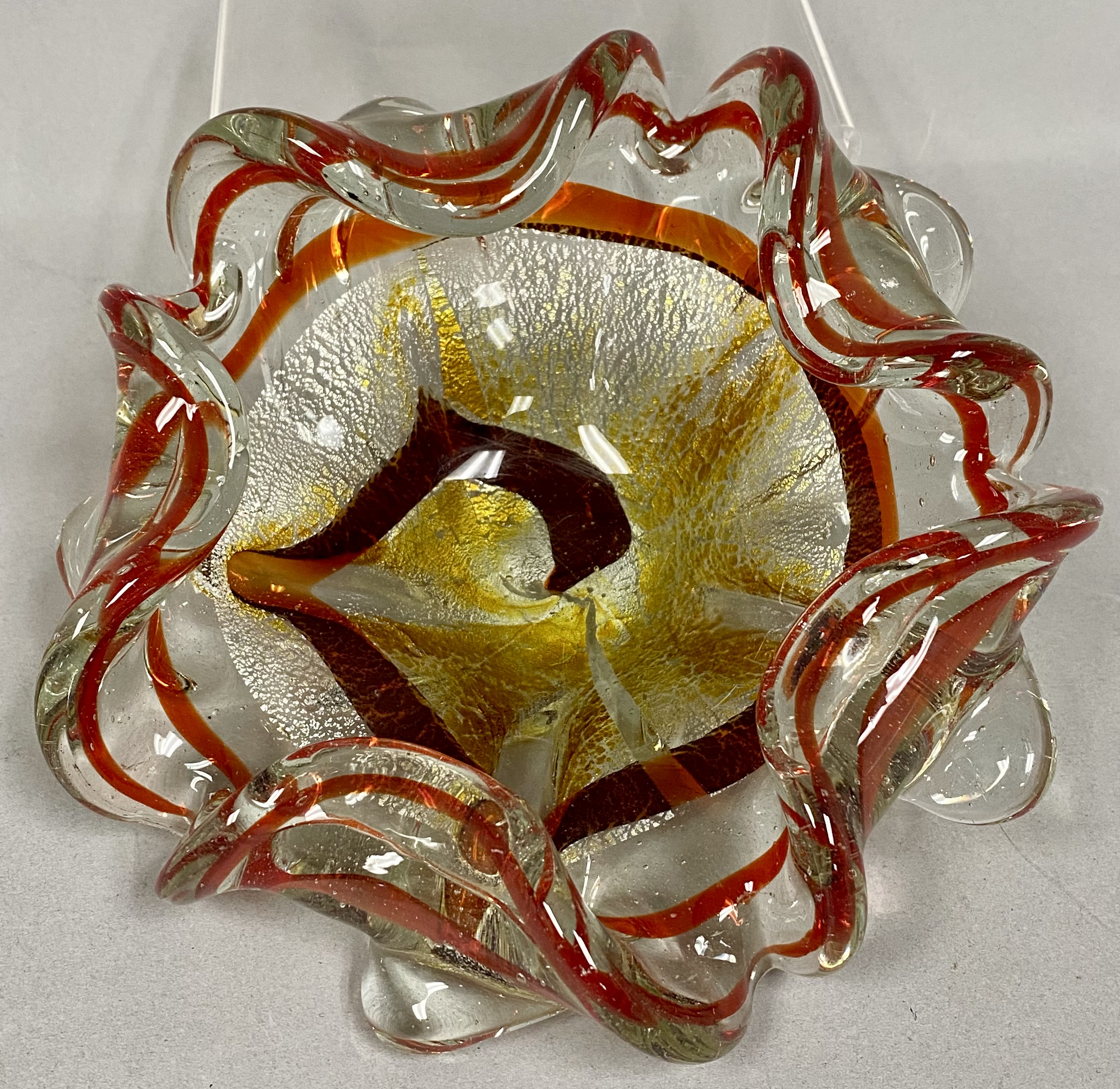 Murano Style Glass Ashtray with Foil Inclusions