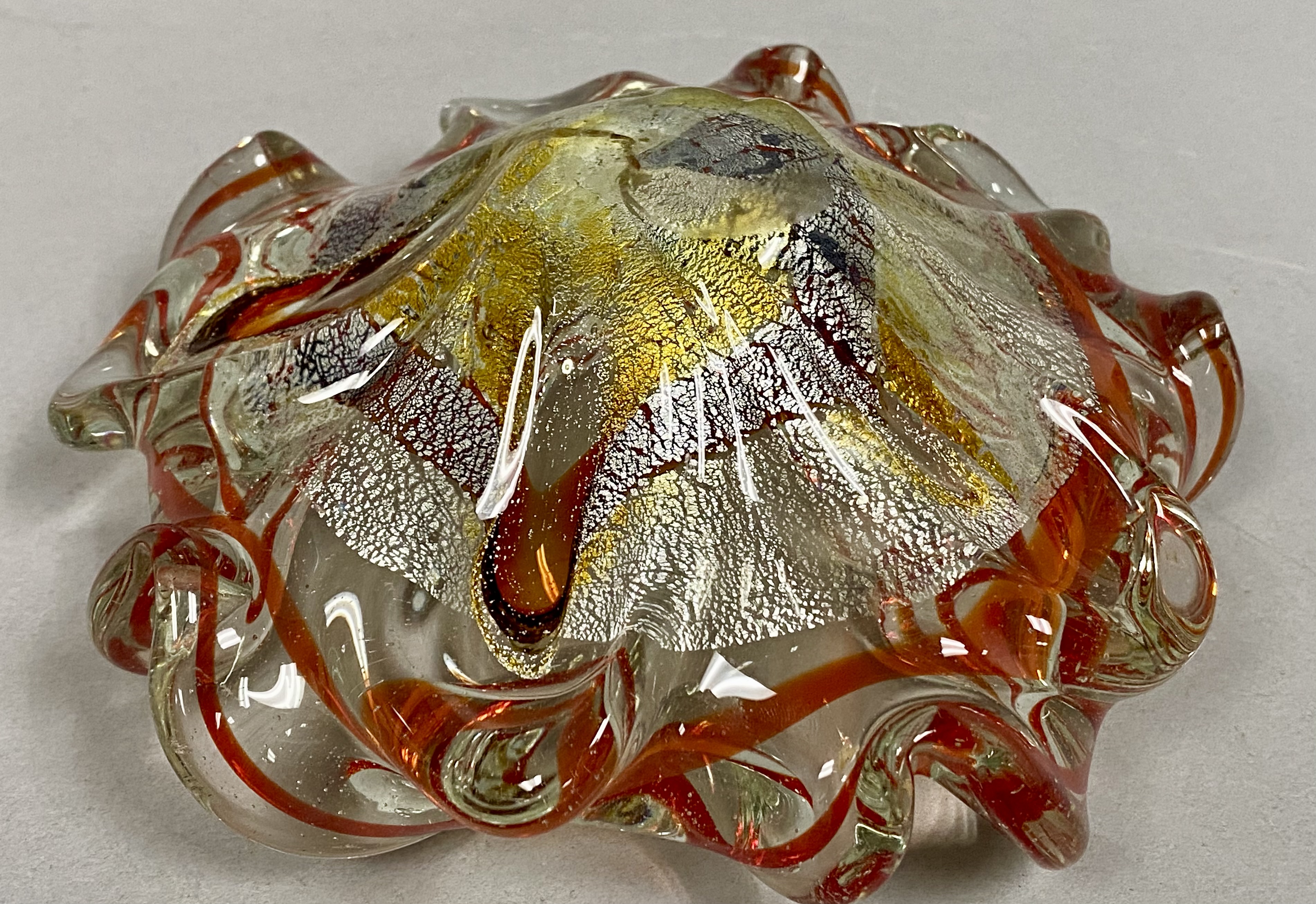 Murano Style Glass Ashtray with Foil Inclusions